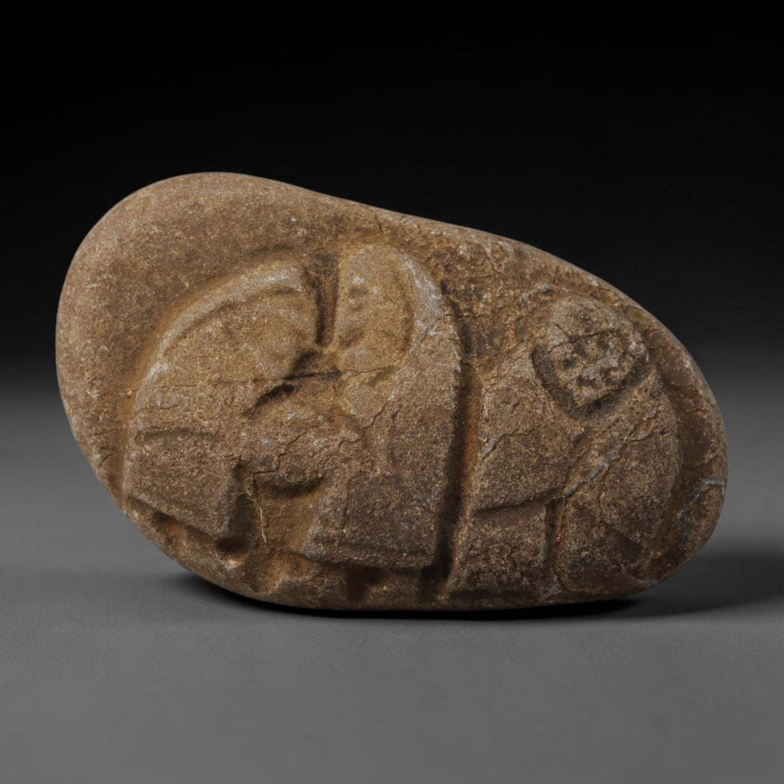 Ancient Medieval Christian Hand Carved Stone Devotional Plaque, 7AC: Compact antique sacred tablet hand-hewn from natural sedimentary stone, originating from Medieval Christian devotional craft traditions across the broader Mediterranean and Near Eastern spheres. Minia