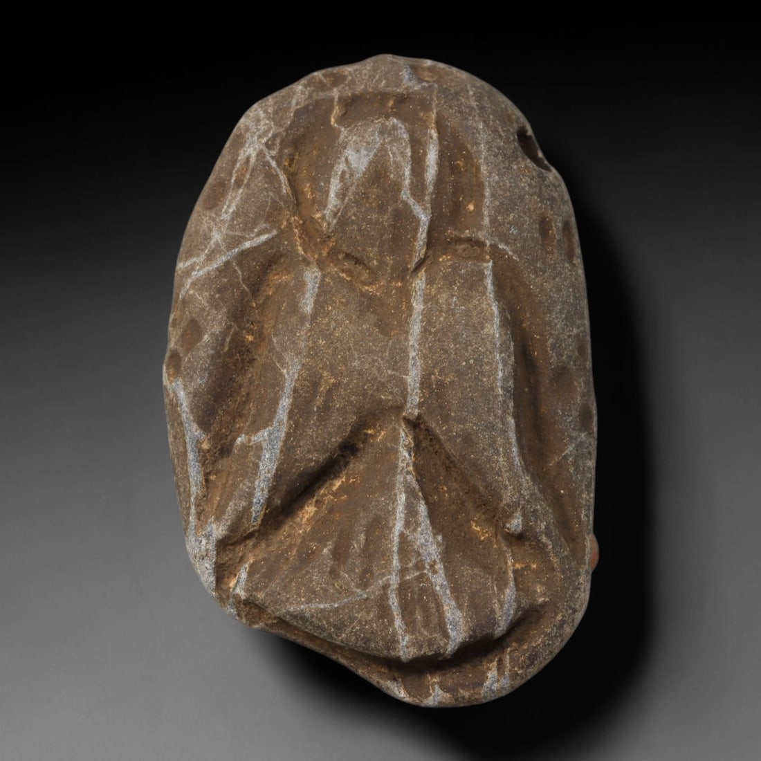 Ancient Medieval Christian Hand Carved Stone Devotional Plaque, 34AC: Compact antique sacred tablet hand-hewn from natural sedimentary stone, originating from Medieval Christian devotional craft traditions across the broader Mediterranean and Near Eastern spheres. Minia