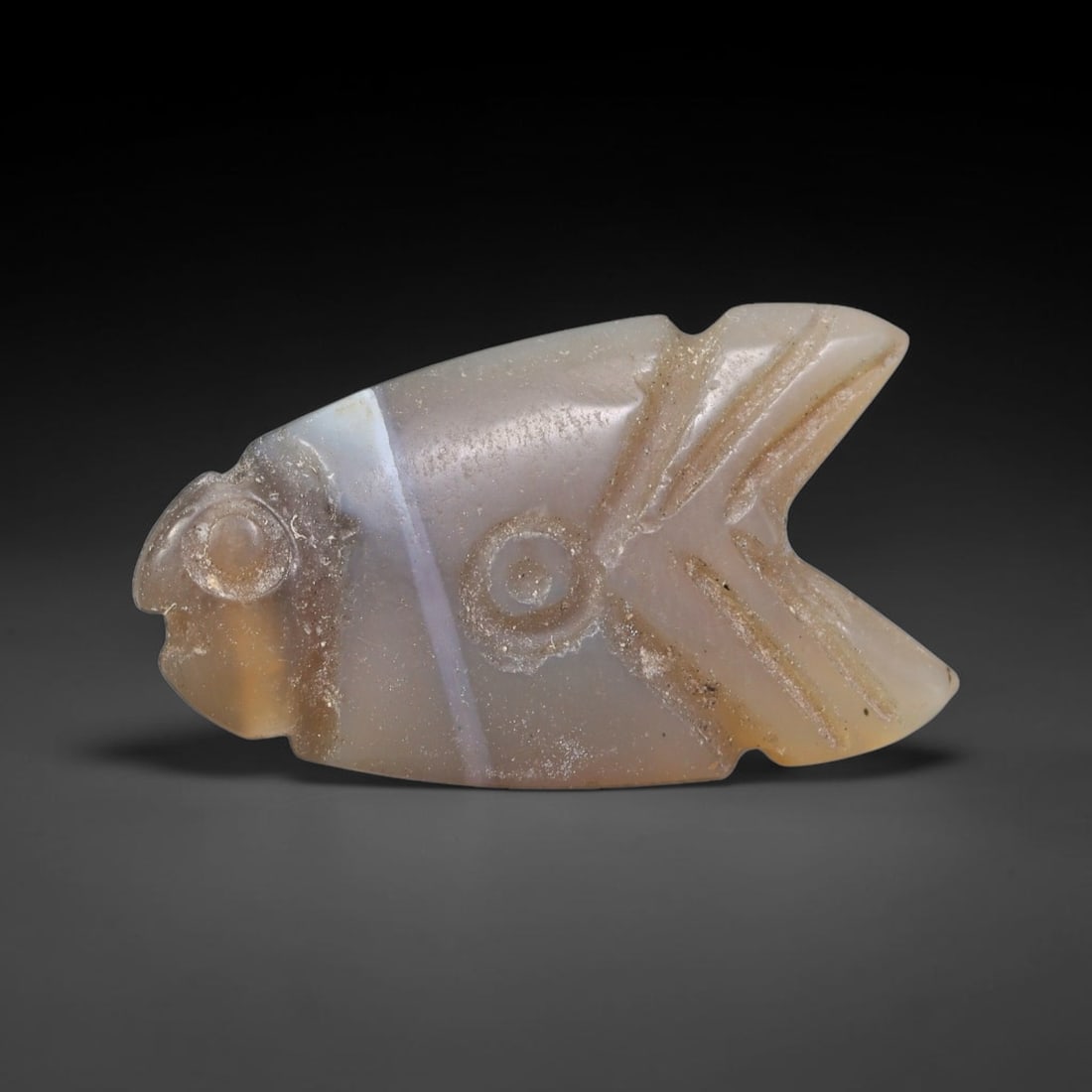Ancient Coptic Christian Egyptian Culture Chalcedony Fish Amulet Bead (300-1000 CE), 28EC (1 of 2)