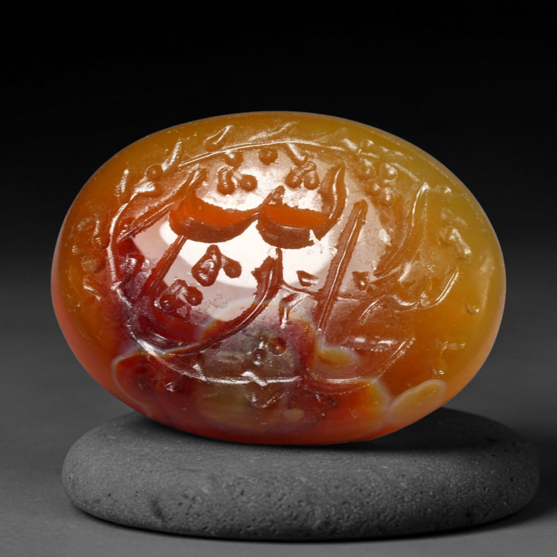 Early Vintage Islamic Natural Agate Calligraphic Script Intaglio Seal Cabochon (Post 1900 CE), 36EL: Fully hand-engraved agate intaglio seal tablet, crafted entirely by hand with no machine-assisted carving. The polished stone face features inscribed devotional script contained within a defined carvi
