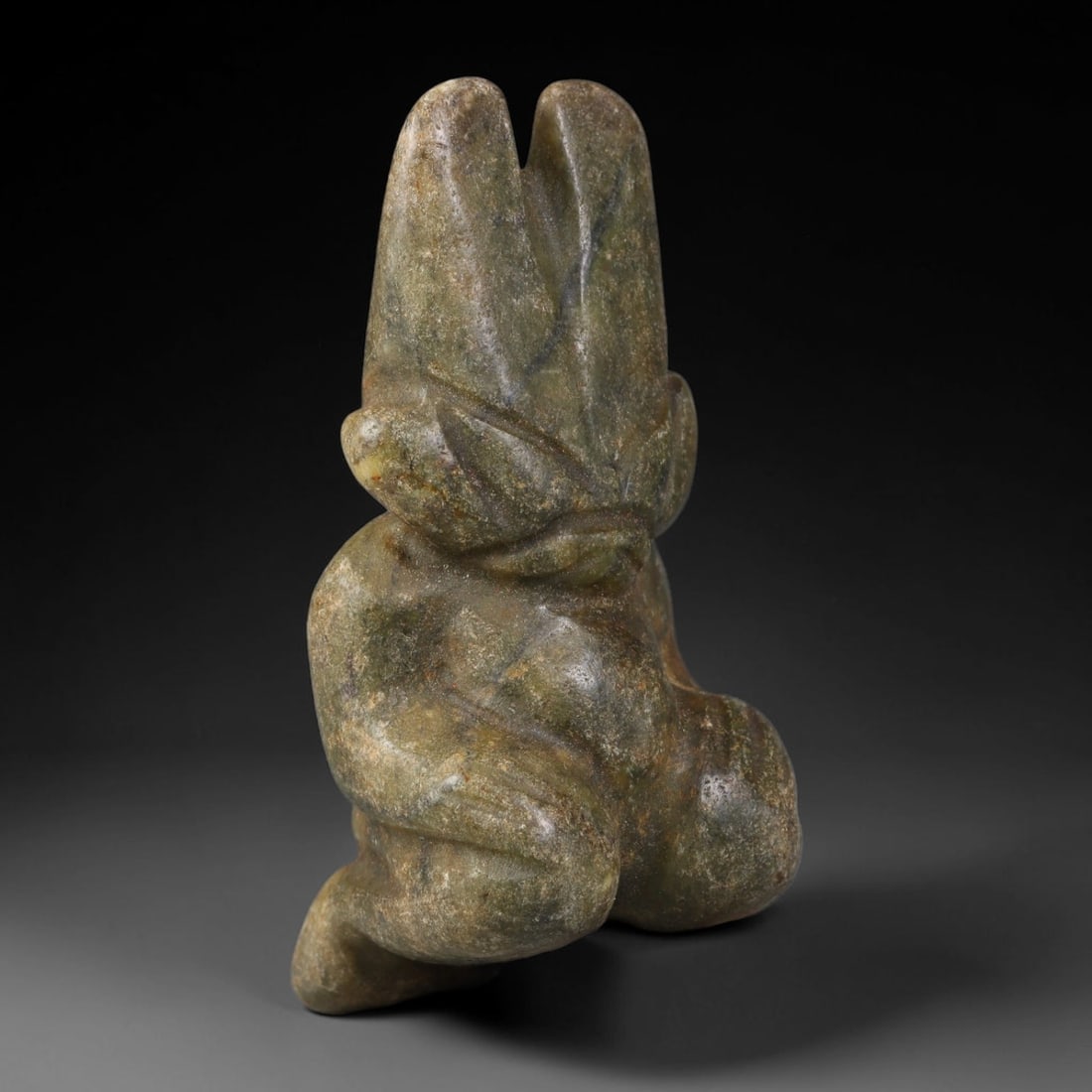Vintage Hongshan Style Natural Jade Carved Effigy Ornament, 78AP: Solid hand-polished decorative carving crafted from natural mottled jade mineral, designed following classic Hongshan period jade craft aesthetics for contemporary collectible display and personal ado