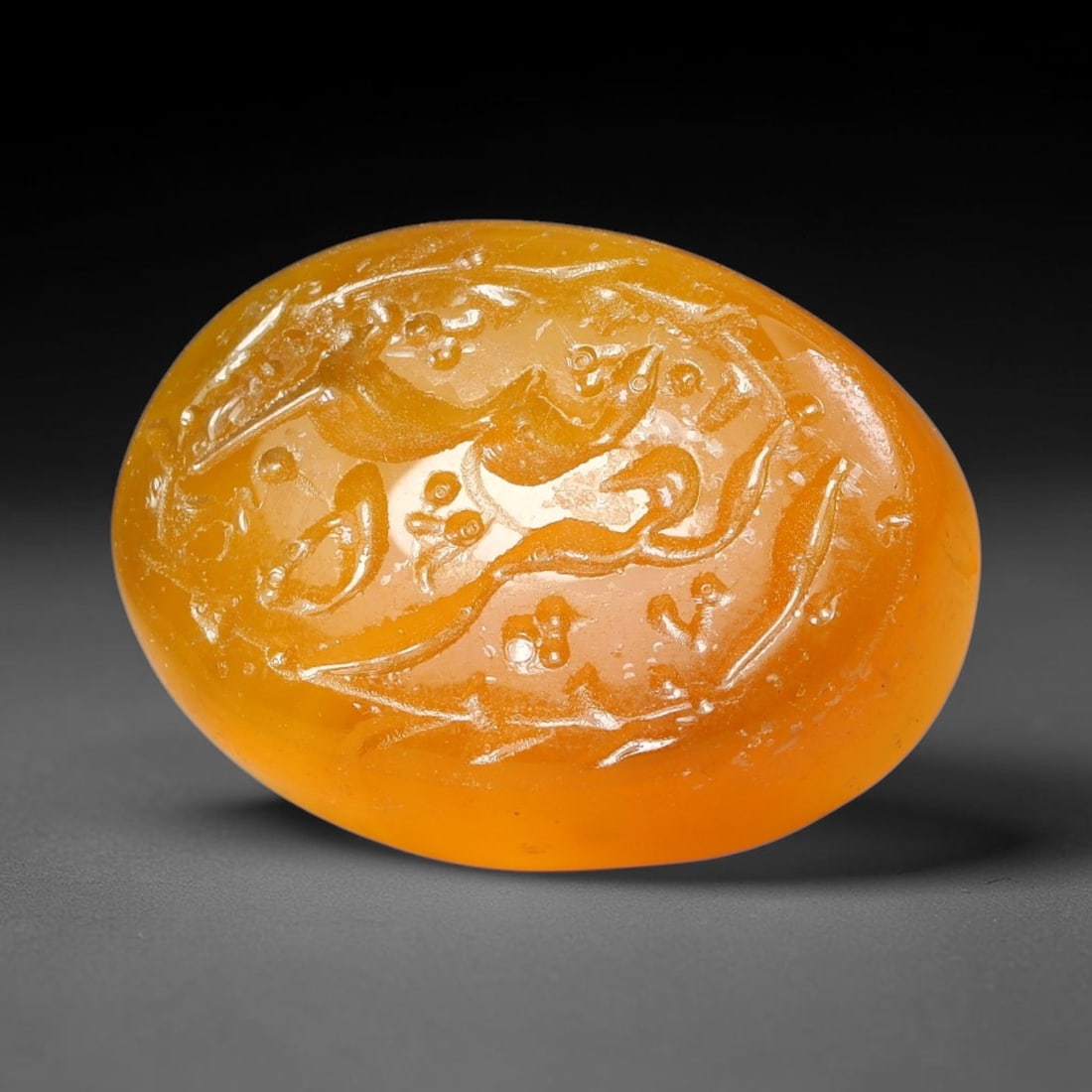 Early Vintage Islamic Natural Agate Script Intaglio Seal Cabochon (Post 1900 CE), 93EM: Fully hand-engraved agate intaglio seal tablet, crafted entirely by hand with no machine-assisted carving. The polished stone face features inscribed devotional script contained within a defined carvi