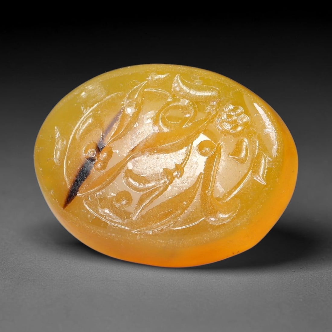 Early Vintage Islamic Natural Agate Script Intaglio Seal Cabochon (Post 1900 CE), 94EM: Fully hand-engraved agate intaglio seal tablet, crafted entirely by hand with no machine-assisted carving. The polished stone face features inscribed devotional script contained within a defined carvi