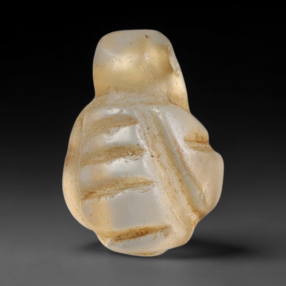 Ancient Medieval Coptic Christian Egyptian Culture Rock Crystal Amulet (300-1000 CE), 44EG: This antique rock crystal amulet originates from Coptic Christian Egyptian Culture, a region with a long-standing tradition of crafting translucent hardstone talismans for devotional and funerary use.
