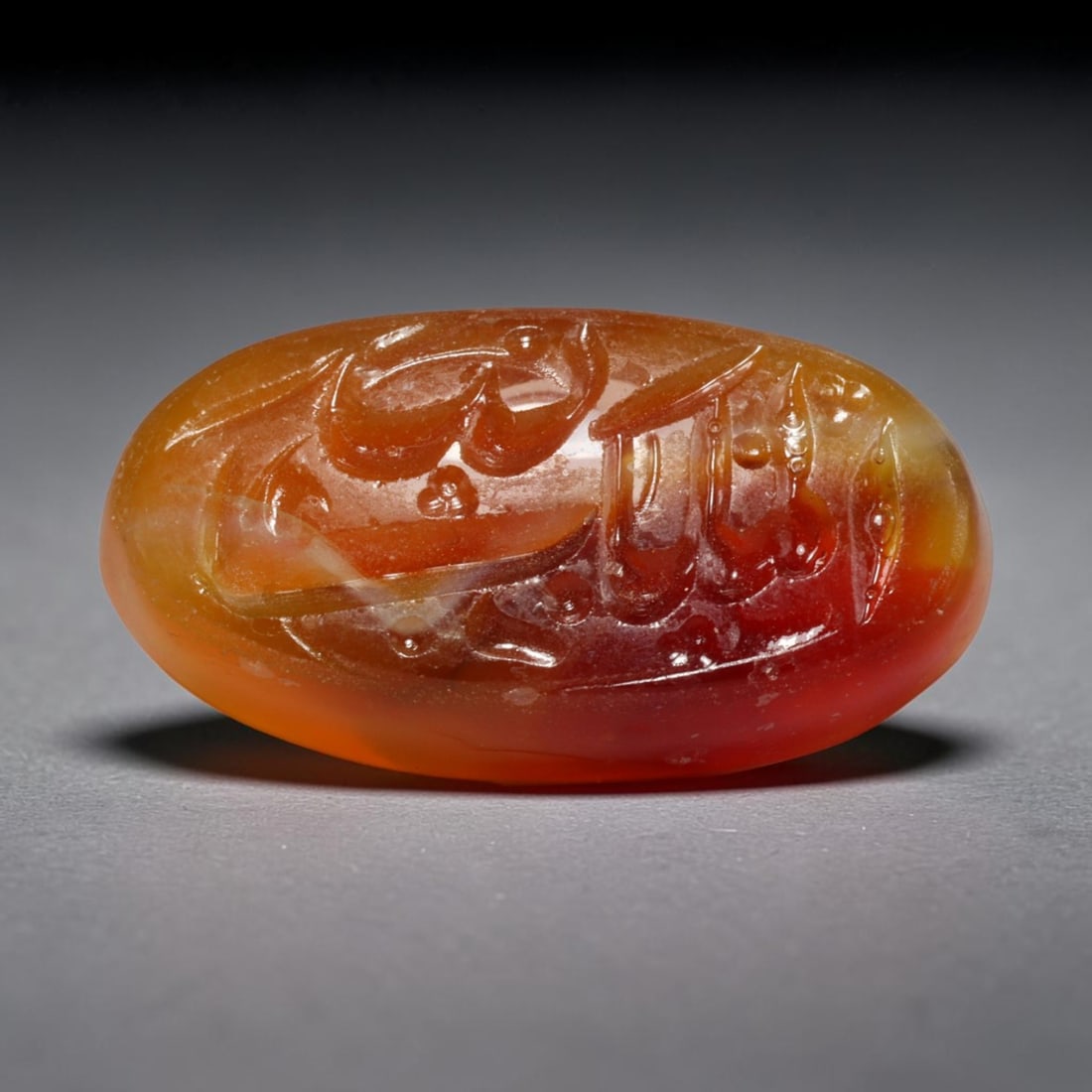 Early Vintage Islamic Natural Agate Calligraphic Script Intaglio Seal Cabochon (Post 1900 CE), 37EL: Fully hand-engraved agate intaglio seal tablet, crafted entirely by hand with no machine-assisted carving. The polished stone face features inscribed devotional script contained within a defined carvi