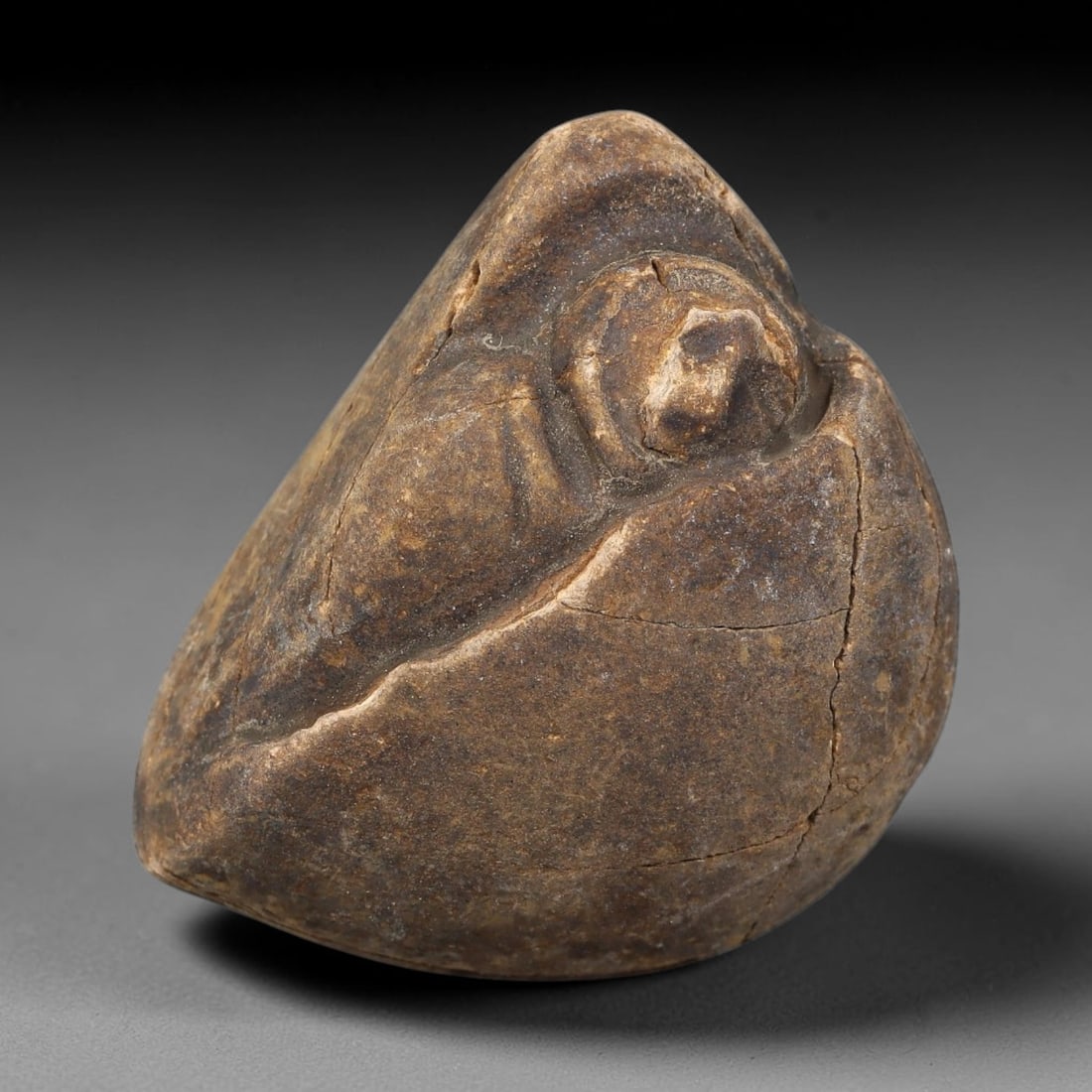 Antique Japanese Edo Period Stone Amulet (1603-1868 CE), 5EK: This antique stone amulet originates from Japanese Edo Period cultural tradition, created as a devotional wearable object for personal spiritual purpose. The stone shows natural textural variation, ag