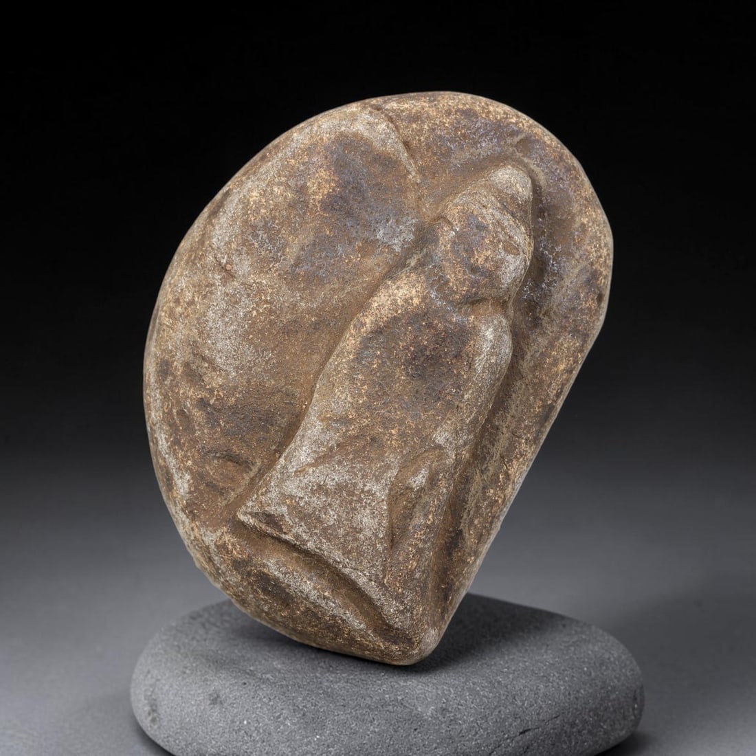 Antique Japanese Edo Period Stone Amulet (1603-1868 CE), 12EK: This antique stone amulet originates from Japanese Edo Period cultural tradition, created as a devotional wearable object for personal spiritual purpose. The stone shows natural textural variation, ag