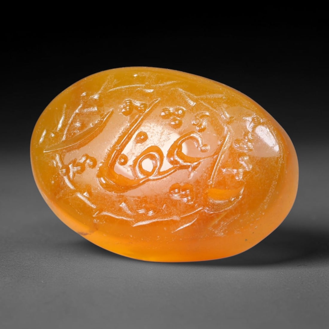 Early Vintage Islamic Natural Agate Script Intaglio Seal Cabochon (Post 1900 CE), 98EL: Fully hand-engraved agate intaglio seal tablet, crafted entirely by hand with no machine-assisted carving. The polished stone face features inscribed devotional script contained within a defined carvi