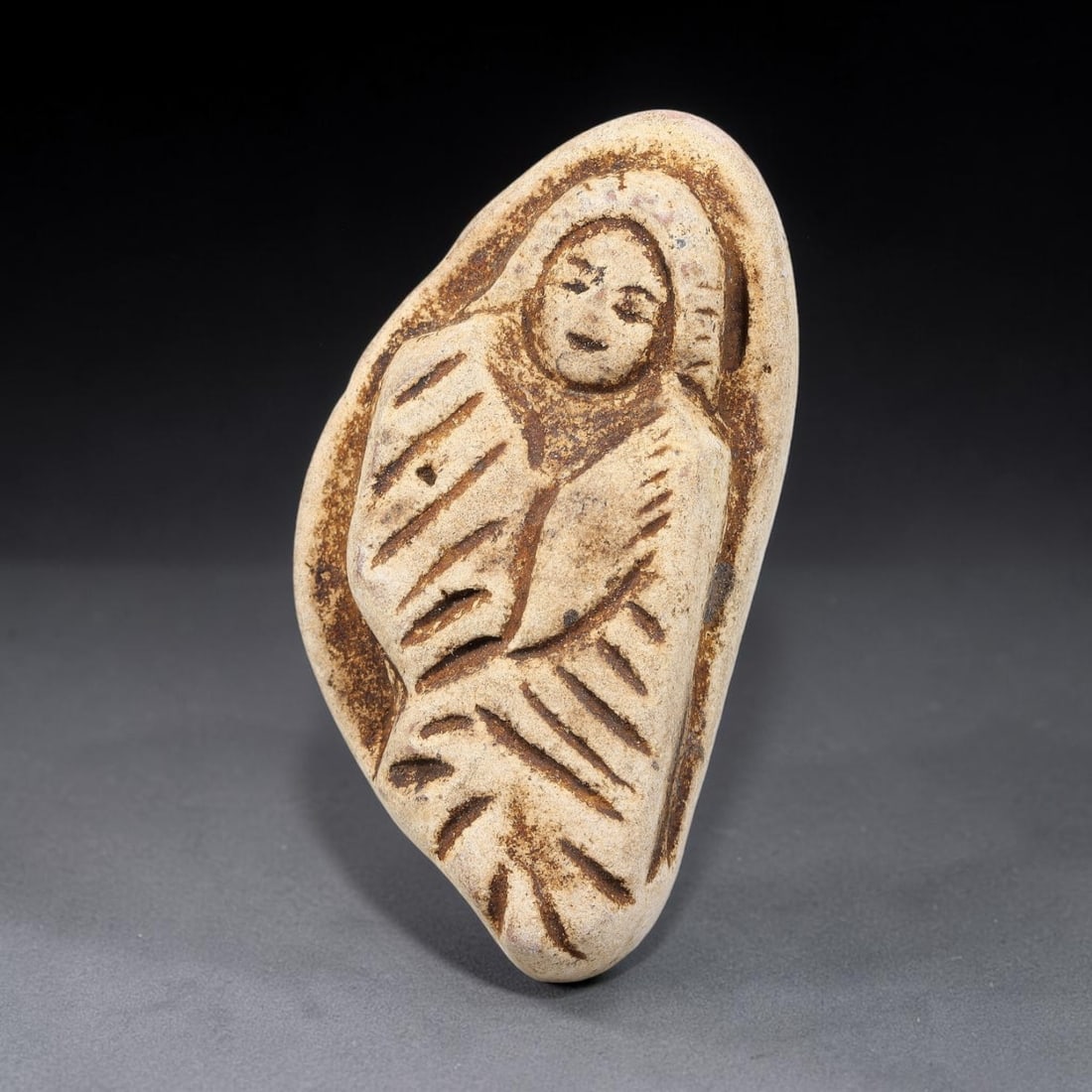 Antique Japanese Edo Period Stone Amulet (1603-1868 CE), 57EJ: This antique stone amulet originates from Japanese Edo Period cultural tradition, created as a devotional wearable object for personal spiritual purpose. The stone shows natural textural variation, ag