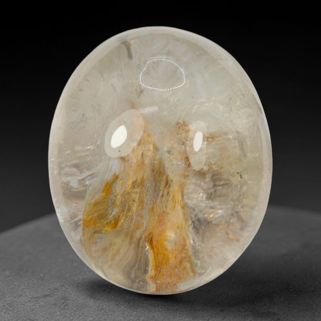 28ct Natural Brazilian Phantom Quartz Oval Cabochon Loose Gemstone, 90BM: This smoothly polished cabochon of natural phantom quartz preserves delicate layered phantom crystal formations enclosed inside transparent quartz host. The domed polished surface offers unobstructed 