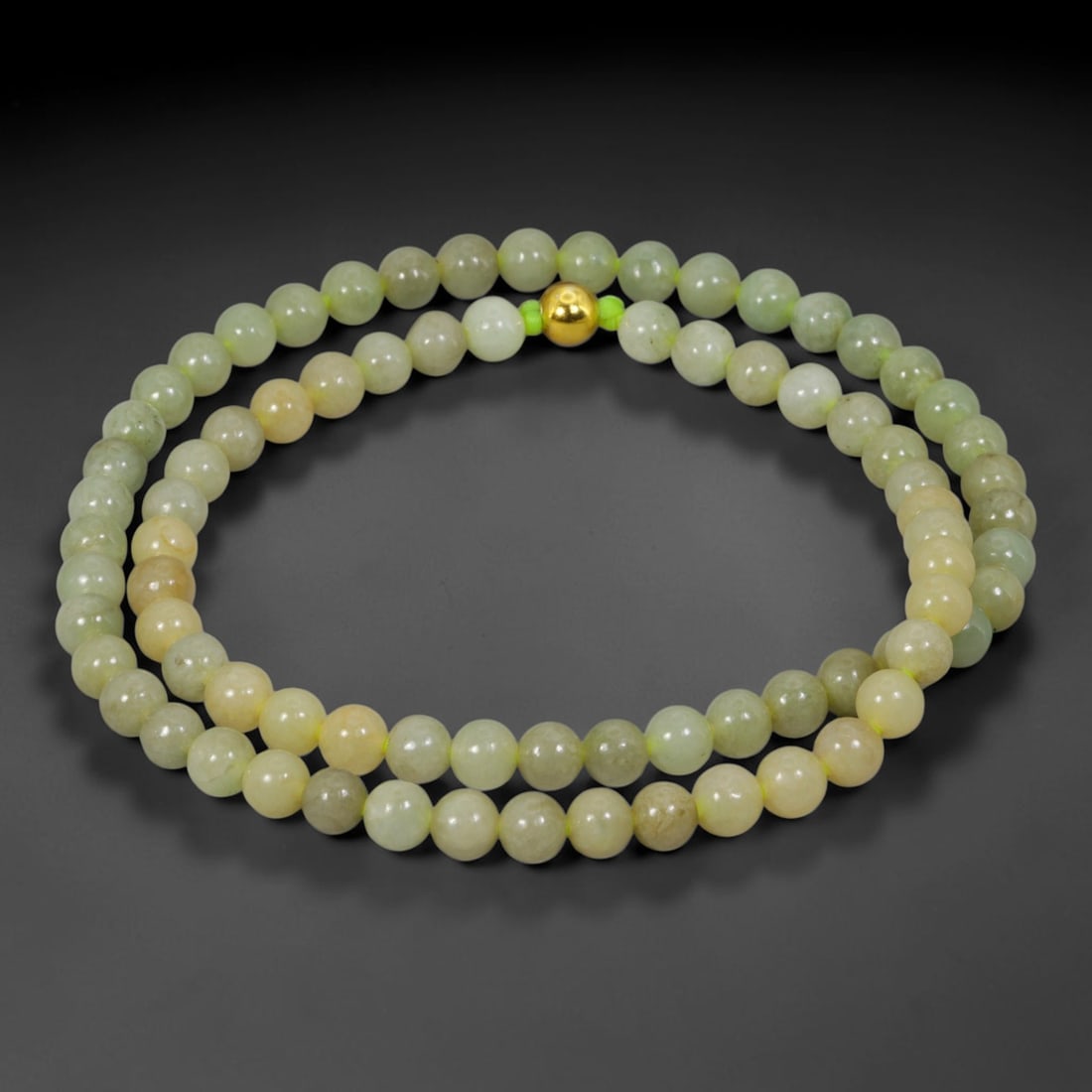 Natural Burmese Type A Jadeite Jade Round Bead Necklace with Gold Gilt Accent Bead, 15BL (1 of 1)
