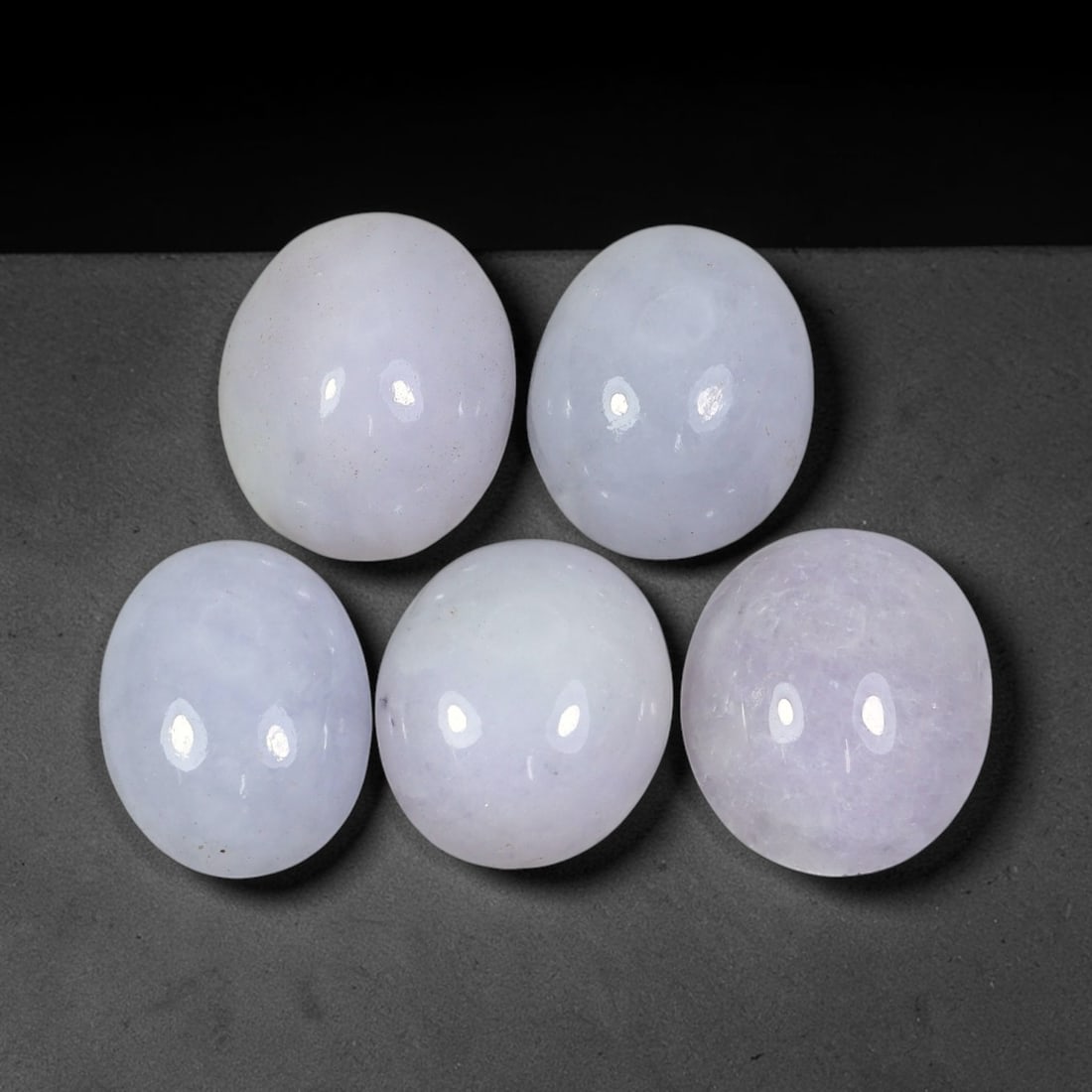 38.37ct Natural Burmese Type A Lavender Jadeite Jade Cabochon Loose Gemstone, 47FJ: This natural Burmese Type A jadeite jade cabochon lot displays soft lavender tone with well polished surfaces. Dimensions measure 13x11x5mm, sourced from Myanmar, these polished cabochons present grea