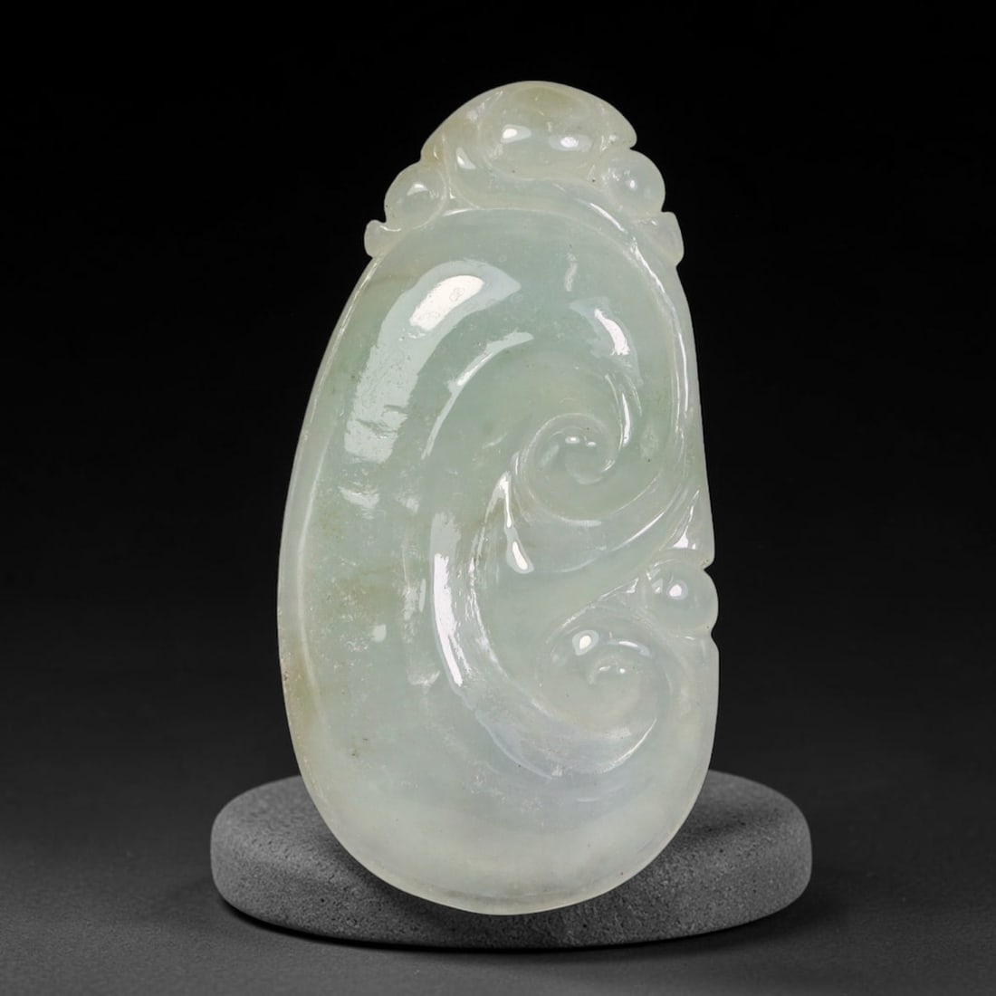 Natural Burmese Type A Jadeite Jade Hand Carved Pendant, 18BQ: Artisan hand-carved untreated Burmese Type A jadeite jade pendant measuring 32x18 mm. Carefully sculpted with detailed relief craftsmanship and finished with a smooth glossy polish. Authentic Type A j