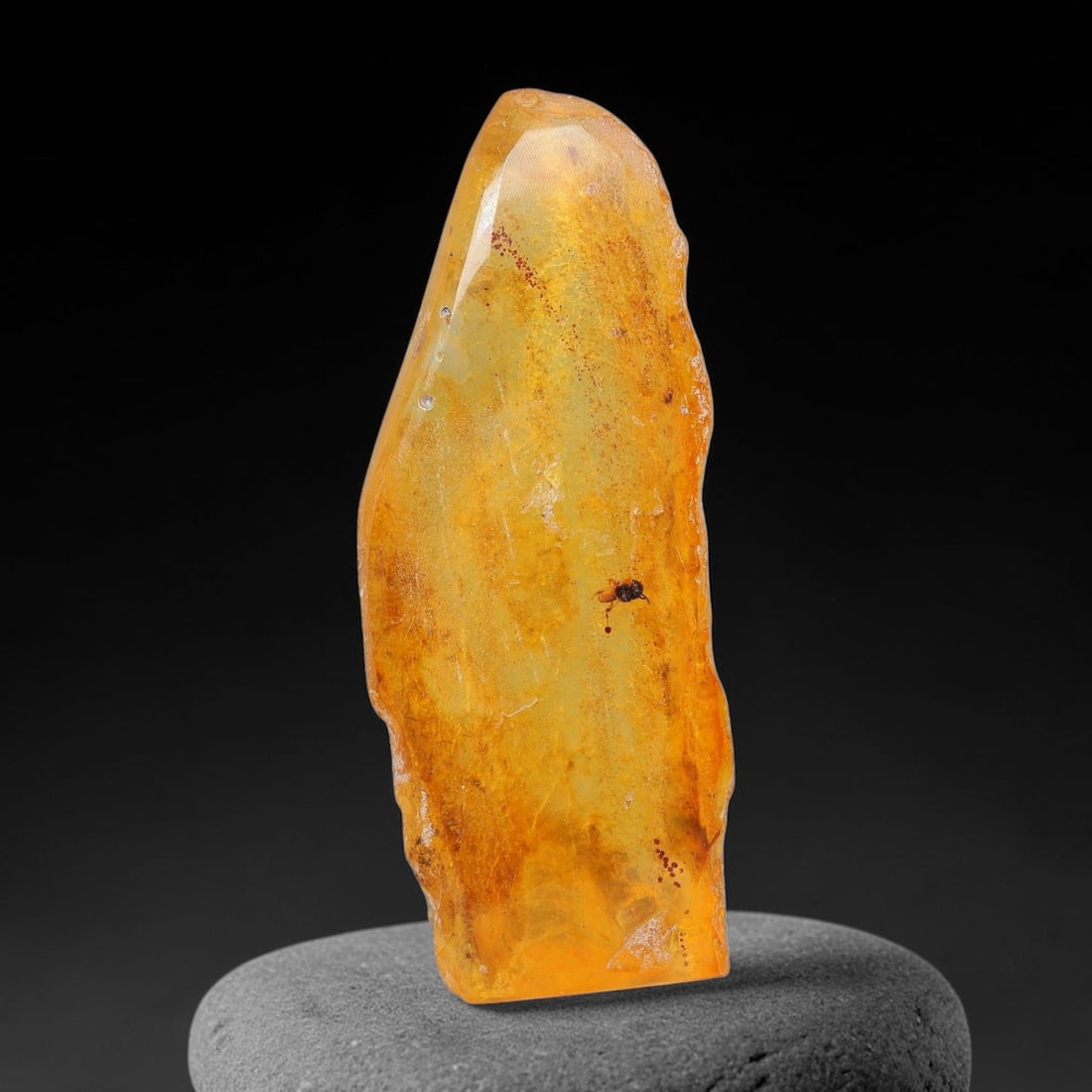 19.60ct Natural Baltic Polished Loose Freeform Amber Gemstone, 30EB: This smoothly polished freeform amber piece carries warm translucent organic clarity with fine natural fossil flecks and tiny mineral inclusions suspended throughout its 41x17mm flowing unstructured s