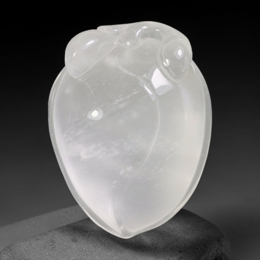 Natural Burmese Quartzite Hand Carved Pendant, 21BP: Artisan hand-carved natural Burmese quartzite pendant measuring 37x26 mm. Expertly shaped and polished by master craftsmen, showcasing excellent natural crystalline clarity with subtle native mineral 