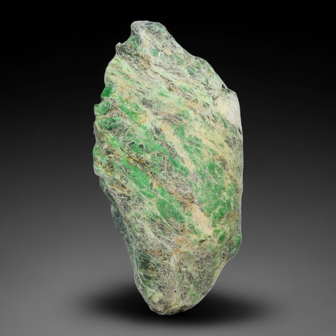 90ct Natural Type A Burmese Jadeite Jade Sliced Rough, 9FB: This specimen is a sliced rough block of natural Type A Burmese jadeite jade. The interior displays natural colour zoning with visible mineral veining and crystalline patterns typical of unprocessed j
