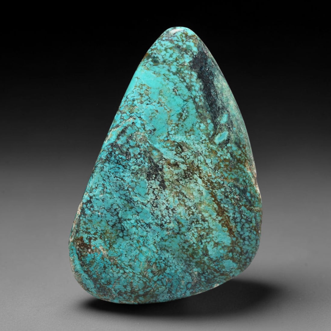 52ct Vintage Tibetan Natural Turquoise Freeform Cabochon Loose Gemstone, 66BW: Polished vintage Tibetan turquoise freeform cabochon loose gemstone, measuring 41x30 mm. Features characteristic natural matrix webbing and earthy mineral markings inherent to authentic Tibetan turquo