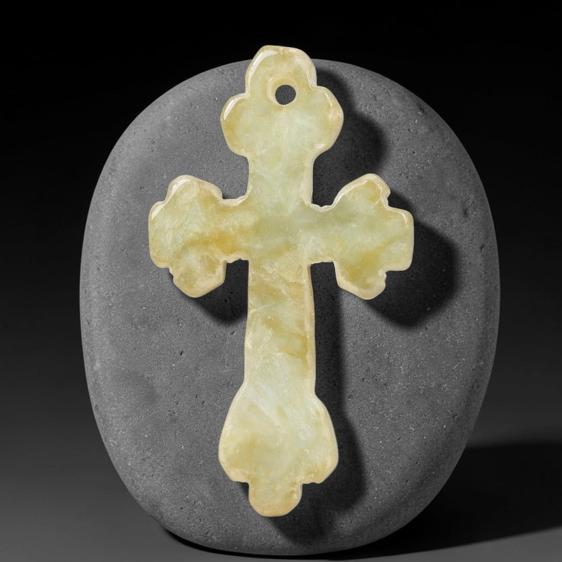 Natural Burmese Type A Jadeite Jade Christian Cross Pendant, 8BT: Hand crafted untreated Burmese Type A jadeite jade cross pendant measuring 35x20 mm, shaped into a classic Christian cross silhouette with tapered pointed terminals. The stone features a smooth polish