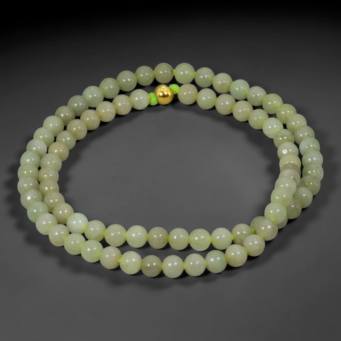 Natural Burmese Type A Jadeite Jade Round Bead Necklace with Gold Gilt Accent Bead, 14BL (1 of 1)