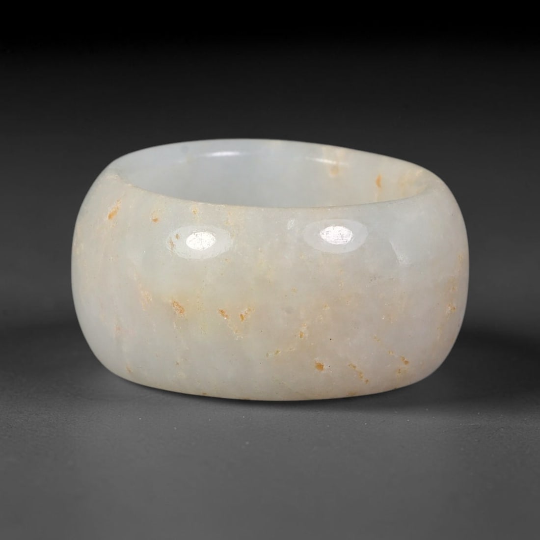 Natural Burmese Type A Jadeite Jade Wide Band Ring, 96BG: Solid untreated Burmese Type A jadeite jade cylindrical wide band ring, US ring size 10 with a broad 20mm band width. Straight-sided classic band design with smoothly polished inner and outer surfaces