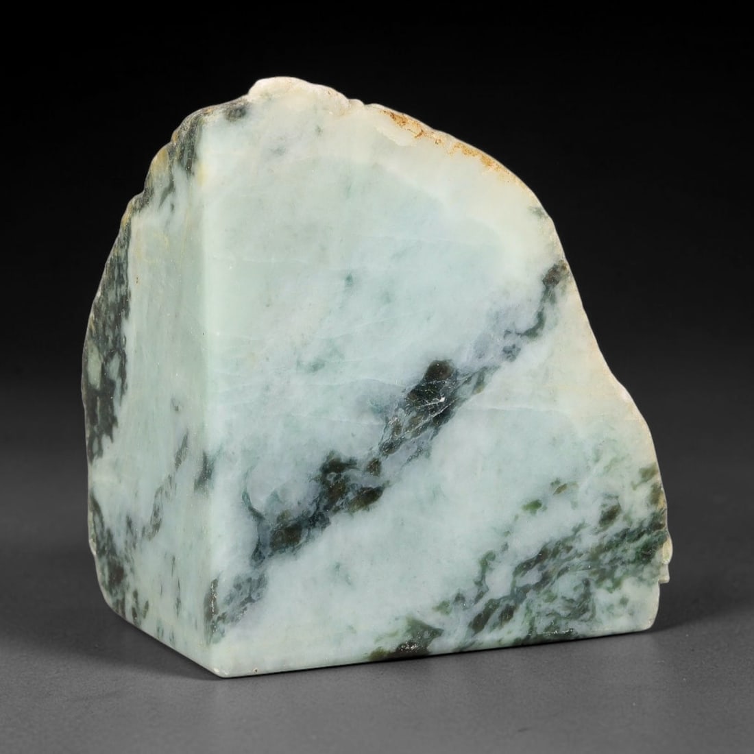 512g Natural Burmese Type A Jadeite Jade Polished Rough Block, 10EZ: This natural Burmese Type A jadeite jade rough block with partial polished surfaces revealing internal mineral characteristics. Dimensions measure 8x7cm, sourced from Myanmar, this specimen is ideal f