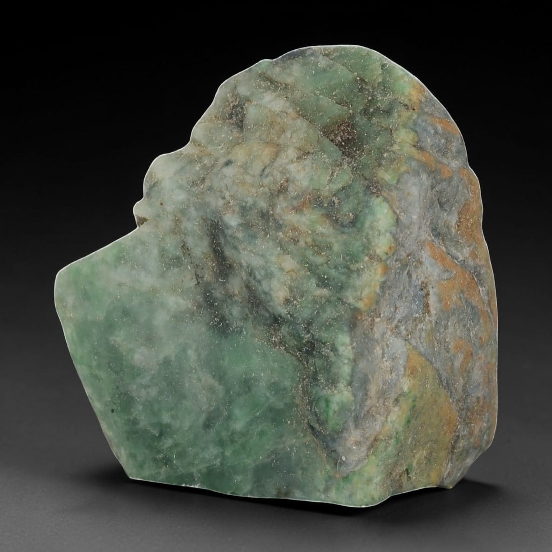 170ct Natural Burmese Light Green Moss-in-Snow Jadeite Jade Rough Stone, 81EA: This is a natural Type A Burmese jadeite jade rough stone, measuring 3.5x2.8cm and weighing 34g (170ct). It features a semi-polished surface showcasing the classic "moss-in-snow" pattern, with light g