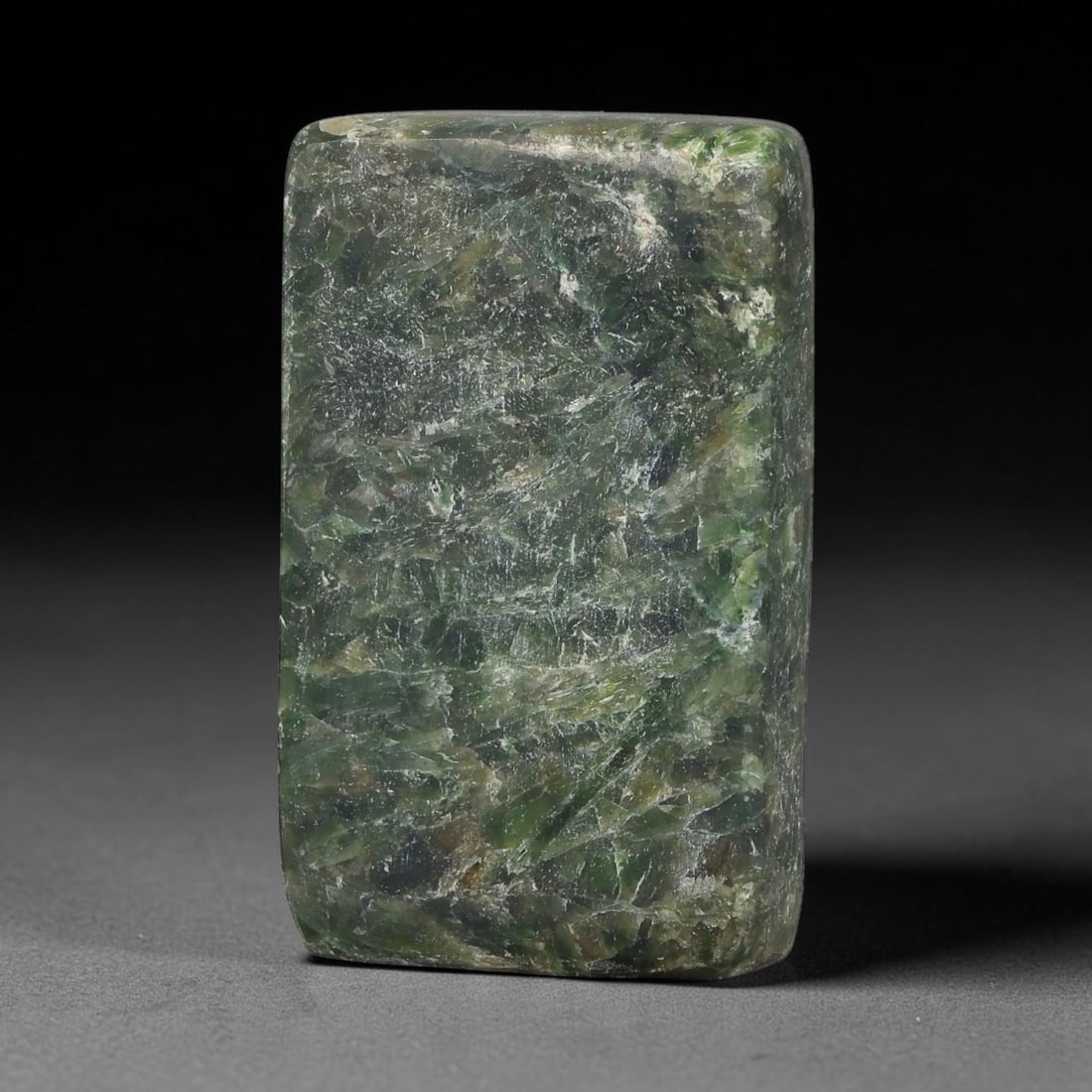 290ct Natural Type A Burmese Jadeite Jade Sliced Rough, 39BQ: This specimen is a sliced rough block of natural Type A Burmese jadeite jade. The interior displays natural colour zoning with visible mineral veining and crystalline patterns typical of unprocessed j