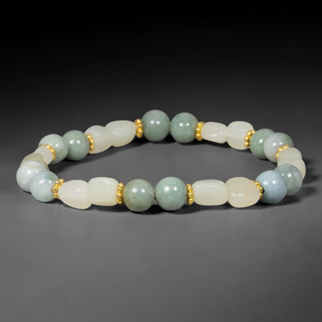 Natural Burmese Type A Jadeite & Chinese Hetian Nephrite Jade Beaded Bracelet, 26EP (1 of 1)