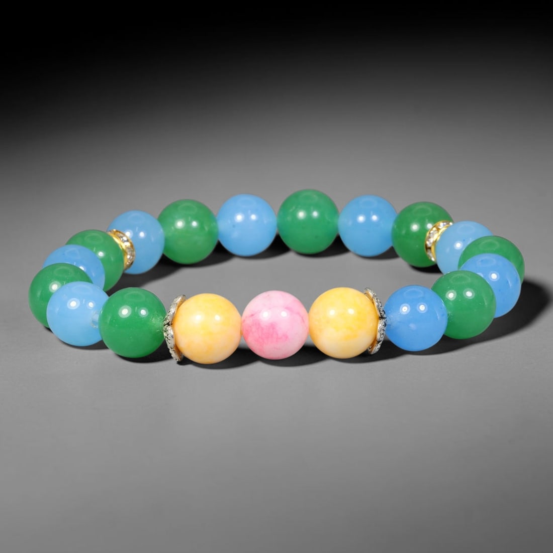 Natural Multi-Color Quartz Beaded Bracelet, 34EP: A beautifully assembled bracelet composed of polished natural quartz gemstone beads, finished with decorative metal spacer accents. Smooth round beads offer comfortable everyday wear, perfect for pers