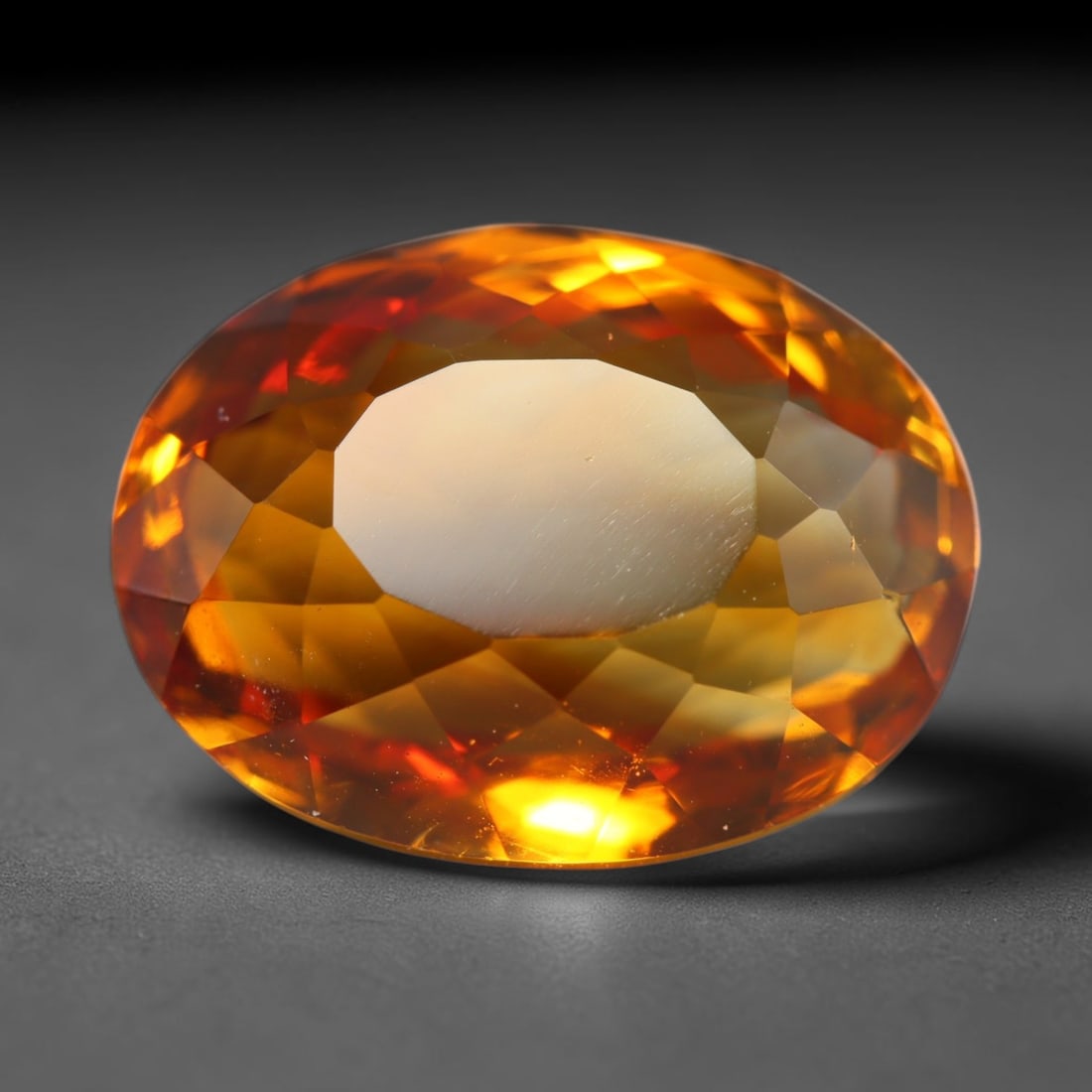 9.02ct Natural Brazilian Madeira Citrine Oval Faceted Loose Gemstone, 85BZ: This expertly cut oval faceted gemstone is natural Madeira citrine sourced from Brazil. It exhibits rich, saturated deep golden-orange tone characteristic of premium Madeira citrine, with crisp facets
