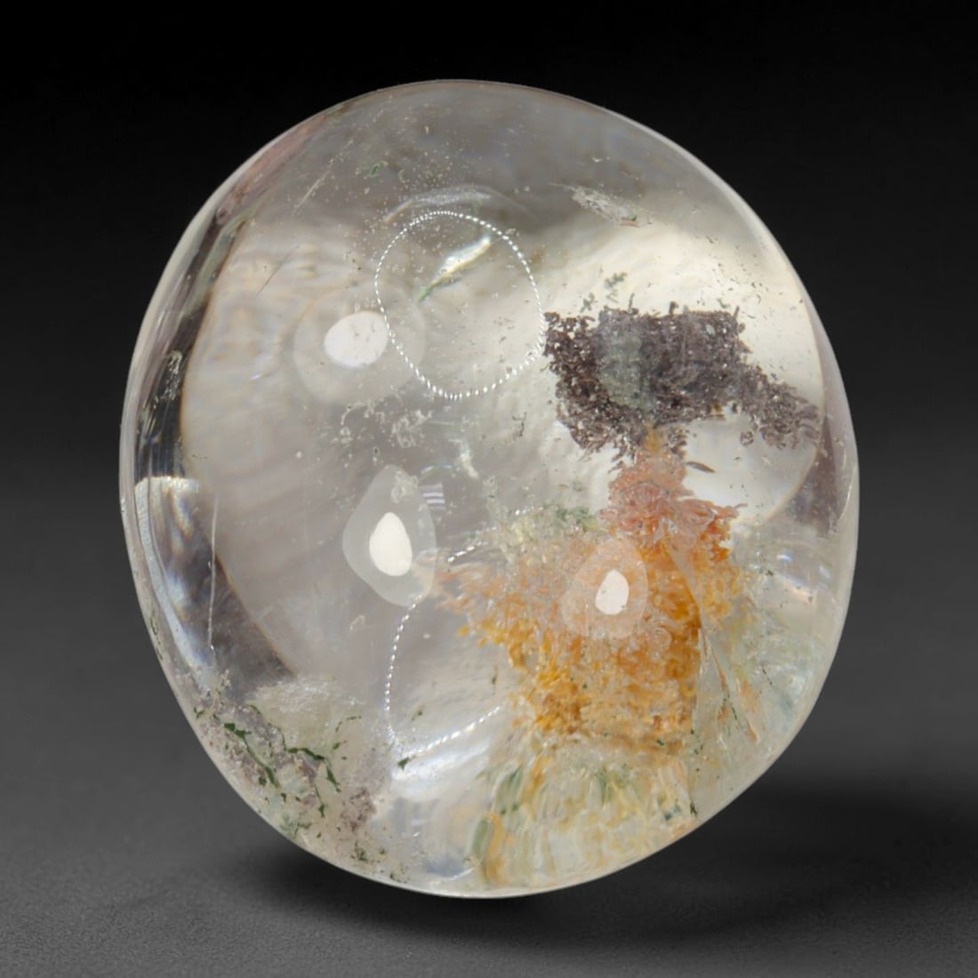 32ct Natural Brazilian Phantom Quartz Oval Cabochon Loose Gemstone, 85BM: This smoothly polished cabochon of natural phantom quartz preserves delicate layered phantom crystal formations enclosed inside transparent quartz host. The domed polished surface offers unobstructed 