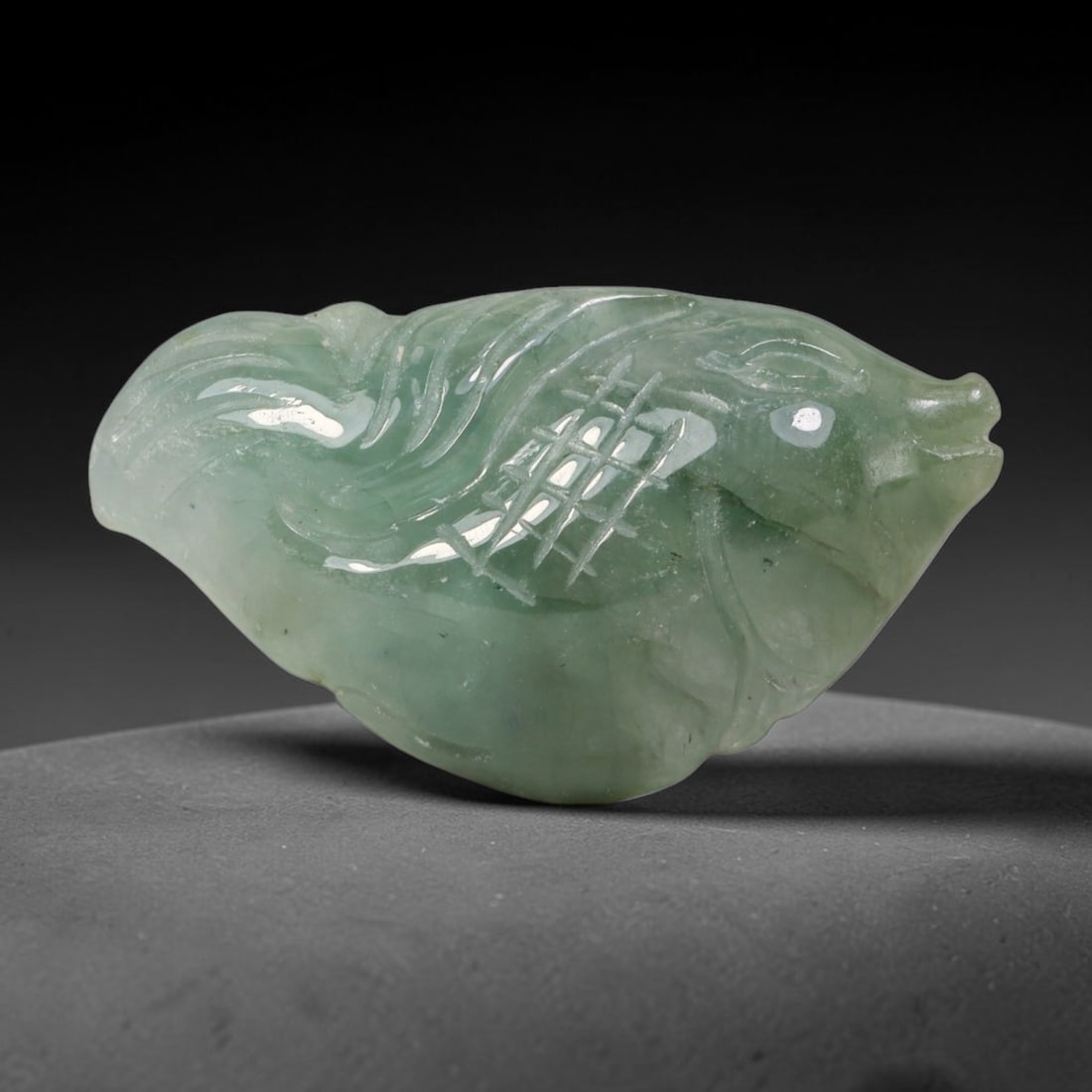 Natural Burmese Type A Jadeite Jade Hand Carved Pendant, 24BQ: Artisan hand-carved untreated Burmese Type A jadeite jade pendant measuring 31x17 mm. Carefully sculpted with detailed relief craftsmanship and finished with a smooth glossy polish. Authentic Type A j