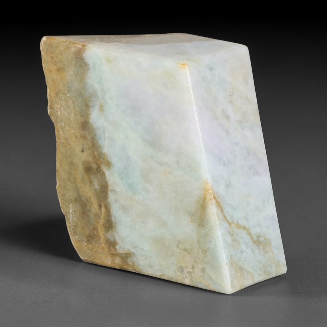 596g Natural Burmese Type A Jadeite Jade Polished Rough Block, 21EZ: This natural Burmese Type A jadeite jade rough block with partial polished surfaces revealing internal mineral characteristics. Dimensions measure 8x7cm, sourced from Myanmar, this specimen is ideal f