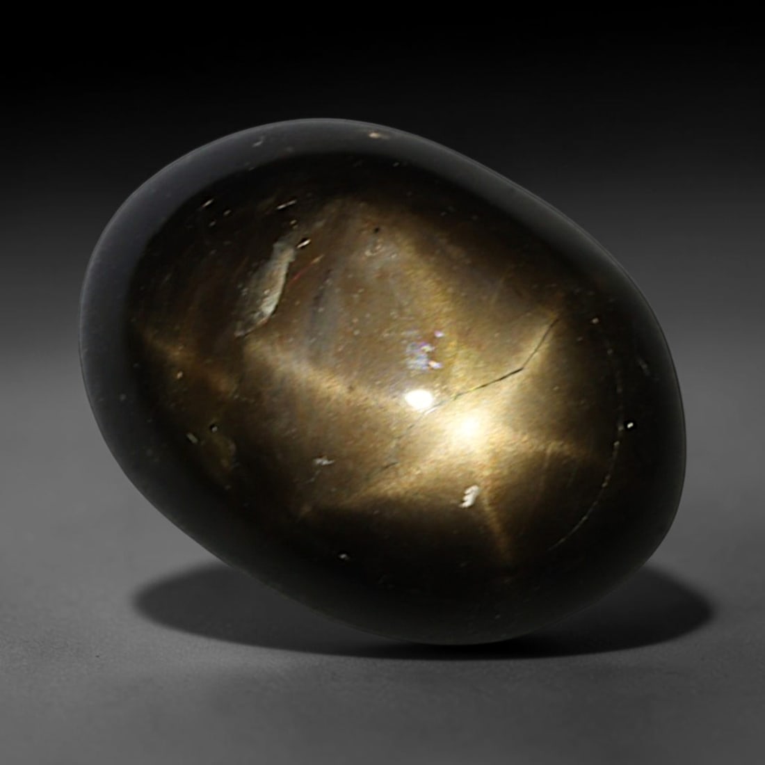 3.53ct Natural Siamese 6-Ray Black Star Sapphire Loose Gemstone, 40BD: This polished star sapphire originates from classic Siamese mining deposits, featuring a deep dark crystalline base with fine native mineral traces trapped within its structure, sized at calibrated 9.