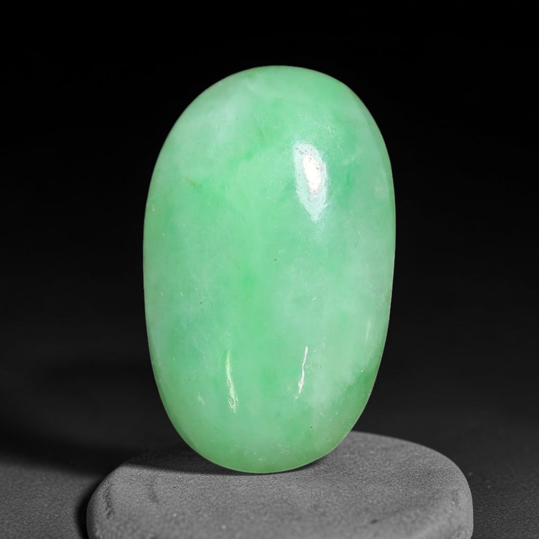 4.54ct Natural Burmese Type A Apple Green Jadeite Jade Cabochon Loose Gemstone, 88BT: This single loose natural Burmese Type A jadeite jade cabochon with exact dimensions of 14.2x8.8x4.1mm. It is completely untreated, free of artificial dye, bleaching, or resin filling, preserving the 