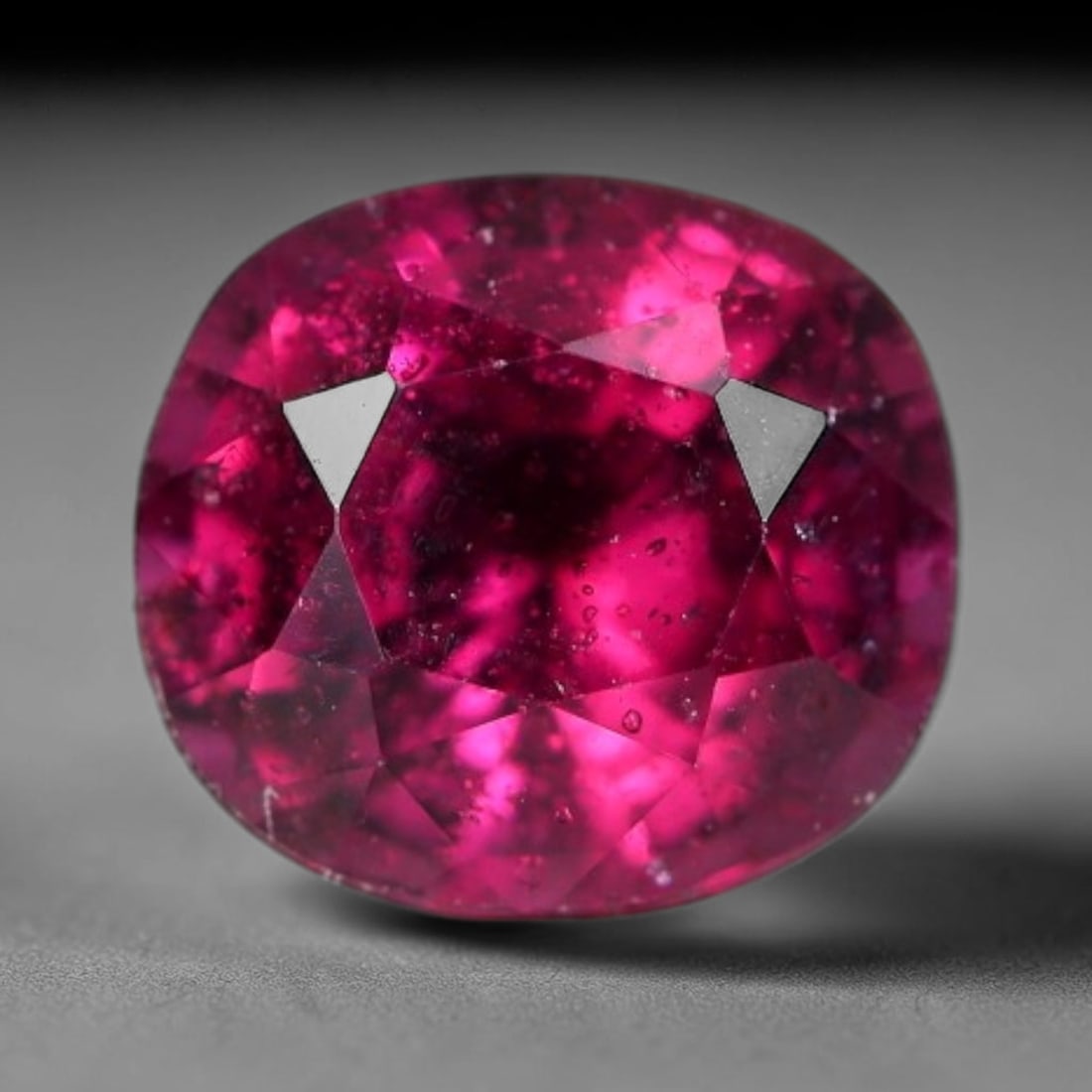1.83 Carats Natural Mozambique Rich Raspberry Rhodolite Garnet Loose Gemstone, 63FM: This natural Mozambique rhodolite garnet holds dimension measurements of 7.4x6.7x4.6mm, carrying an intense saturated raspberry red hue that radiates vivid tonal flashes through its transparent crysta