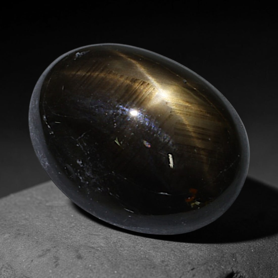 3.76ct Natural Siamese 6-Ray Black Star Sapphire Loose Gemstone, 48BD: This polished star sapphire originates from classic Siamese mining deposits, featuring a deep dark crystalline base with fine native mineral traces trapped within its structure, sized at calibrated 9.