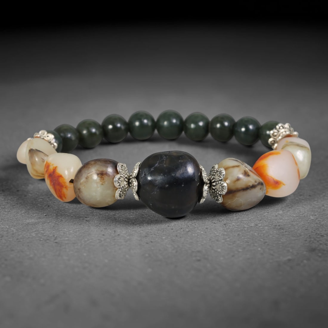 Mixed Natural Chinese Xinjiang Hetian Nephrite Jade Bracelet, 69AE (1 of 1)