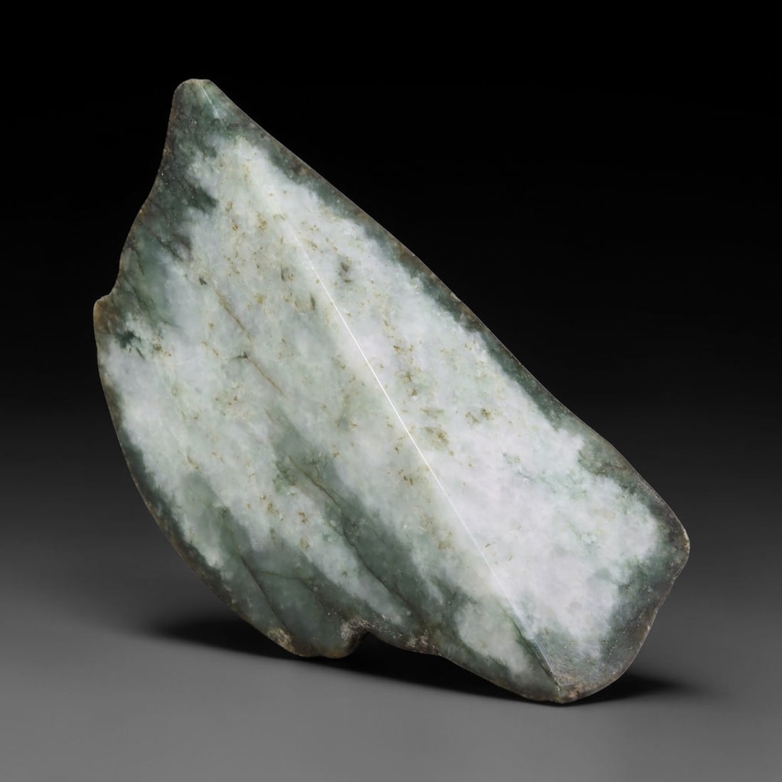 676g Natural Burmese Type A Jadeite Jade Polished Rough Block, 31EZ: This natural Burmese Type A jadeite jade rough block with partial polished surfaces revealing internal mineral characteristics. Dimensions measure 15x7.5cm, sourced from Myanmar, this specimen is idea