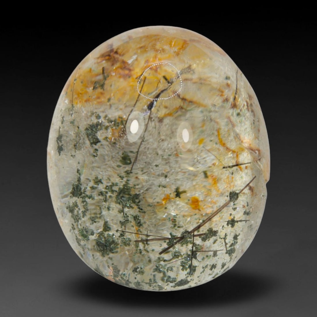 26ct Natural Brazilian Phantom Quartz Oval Cabochon Loose Gemstone, 94BL: This smoothly polished cabochon of natural phantom quartz preserves delicate layered phantom crystal formations enclosed inside transparent quartz host. The domed polished surface offers unobstructed 