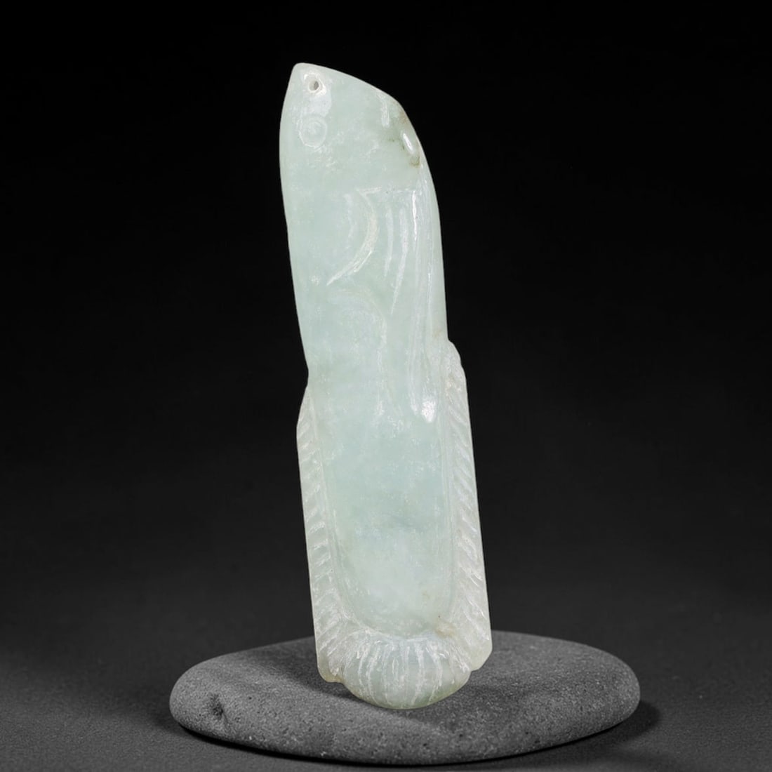 Natural Burmese Type A Jadeite Jade Hand Carved Pendant, 31BP: Artisan hand-carved untreated Burmese Type A jadeite jade pendant measuring 50x13 mm. Carefully sculpted with detailed relief craftsmanship and finished with a smooth glossy polish. Authentic Type A j