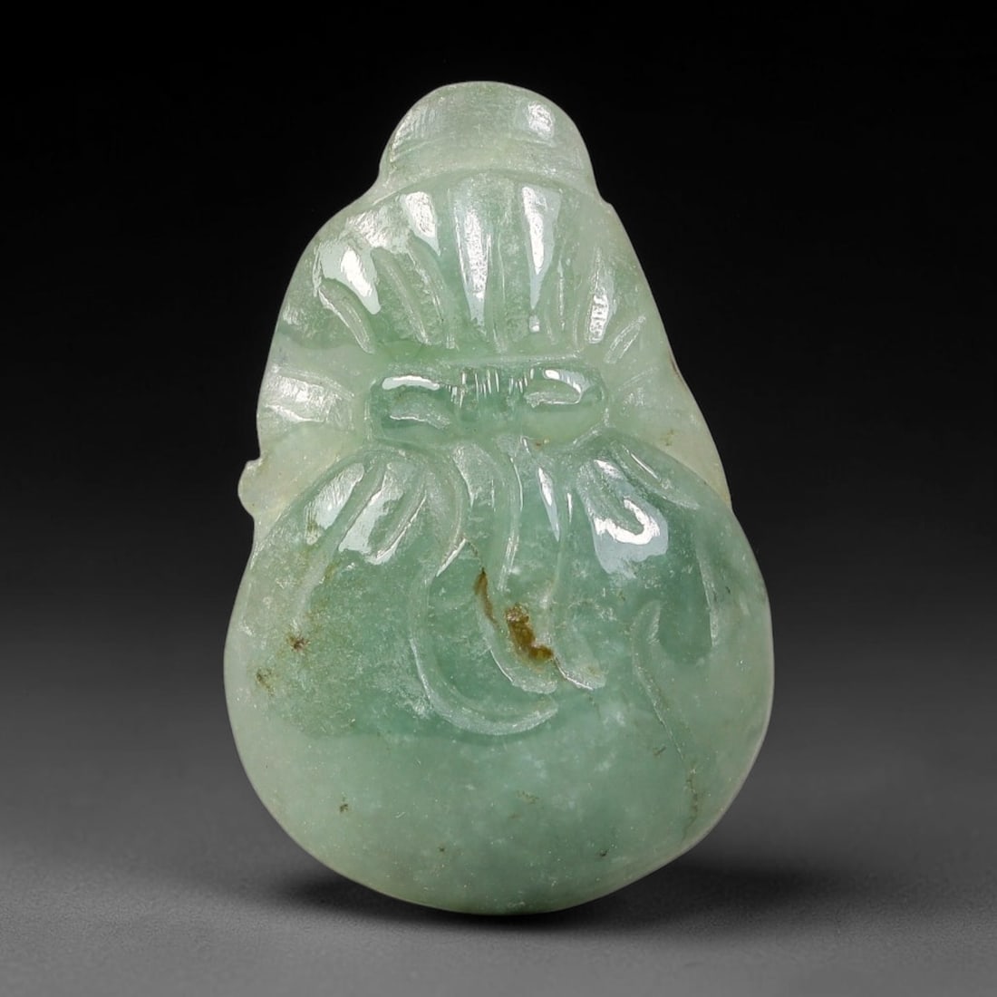 Natural Burmese Type A Jadeite Jade Hand Carved Pendant, 41BS: Artisan hand-carved untreated Burmese Type A jadeite jade pendant measuring 27x18 mm. Carefully sculpted with detailed relief craftsmanship and finished with a smooth glossy polish. Authentic Type A j