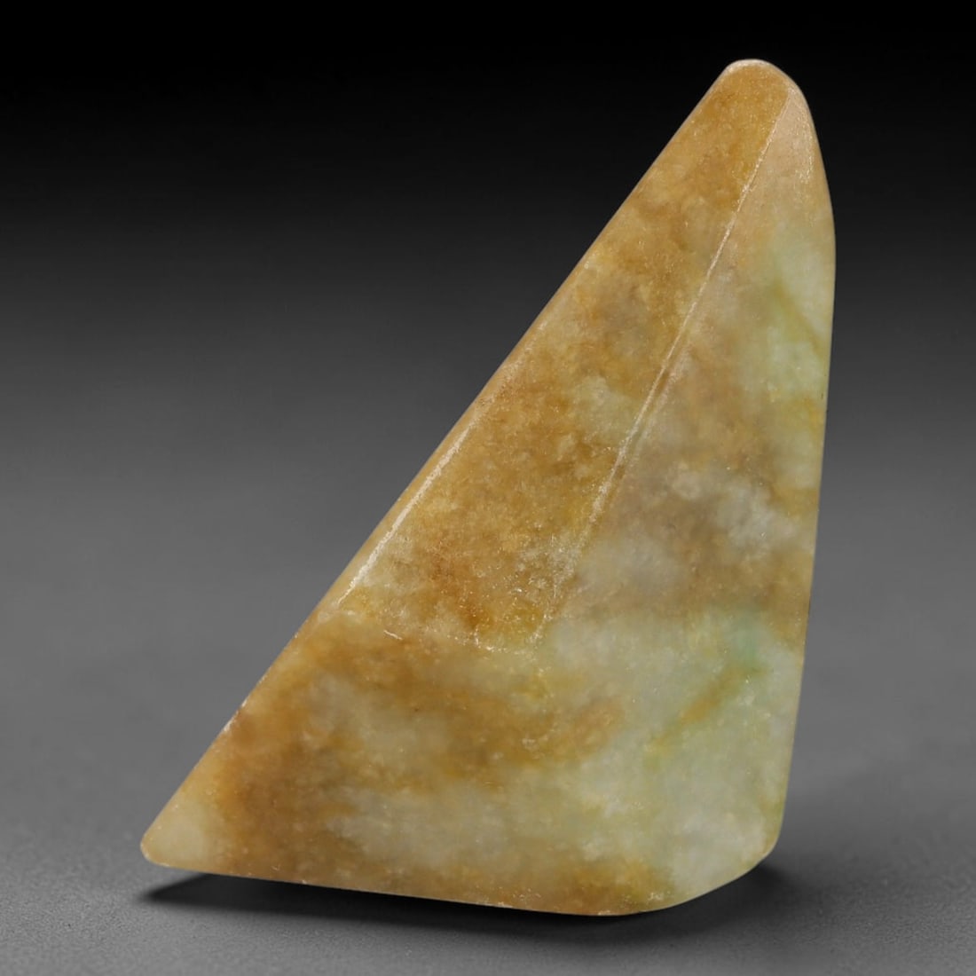 179ct Natural Type A Burmese Jadeite Jade Polished Sliced Rough, 81AZ: This specimen is a sliced rough block of natural Type A Burmese jadeite jade. The interior displays natural colour zoning with visible mineral veining and crystalline patterns typical of unprocessed j