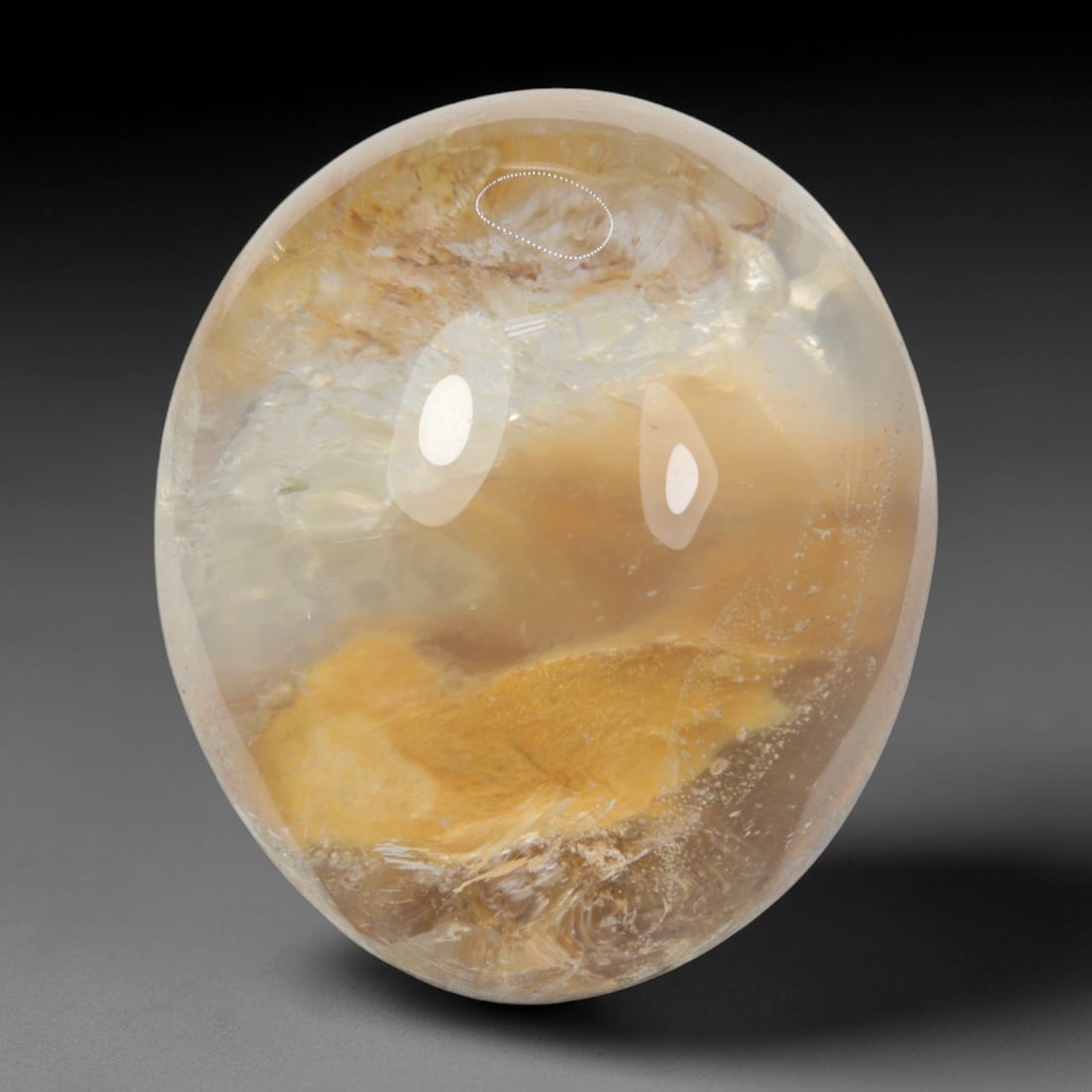 43ct Natural Brazilian Phantom Quartz Oval Cabochon Loose Gemstone, 17BM: This smoothly polished cabochon of natural phantom quartz preserves delicate layered phantom crystal formations enclosed inside transparent quartz host. The domed polished surface offers unobstructed 
