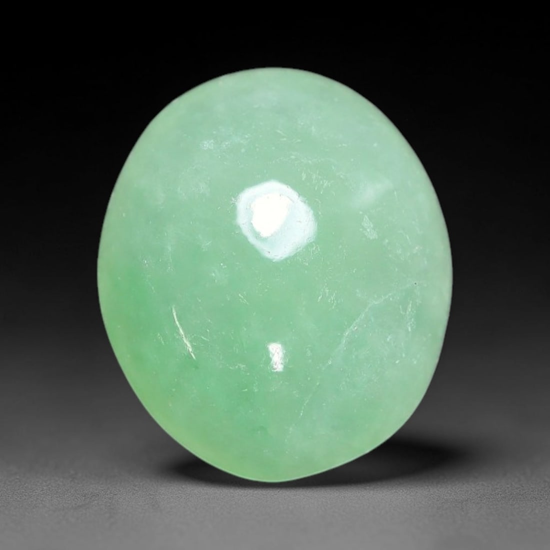 2.57ct Natural Burmese Type A Apple Green Jadeite Jade Cabochon Loose Gemstone, 18BV: This single loose natural Burmese Type A apple green jadeite jade cabochon, completely untreated, free of artificial dye, bleaching, or resin filling, preserving the original natural mineral crystal s