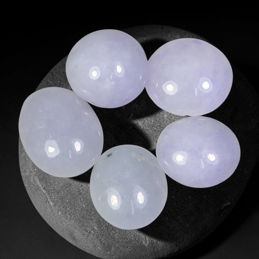 22.88ct Natural Burmese Type A Lavender Jadeite Jade Cabochon Loose Gemstone, 30FV: This natural Burmese Type A jadeite jade cabochon lot displays soft lavender tone with well polished surfaces. Dimensions measure 13x10x5mm, sourced from Myanmar, these polished cabochons present grea