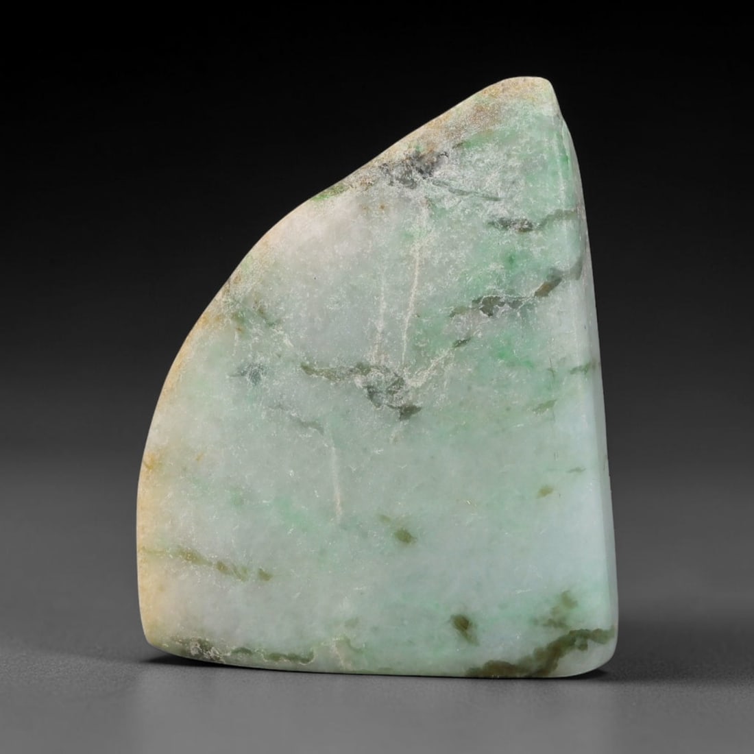 216ct Natural Type A Burmese Jadeite Jade Sliced Rough, 39FD: This specimen is a sliced rough block of natural Type A Burmese jadeite jade. The interior displays natural colour zoning with visible mineral veining and crystalline patterns typical of unprocessed j