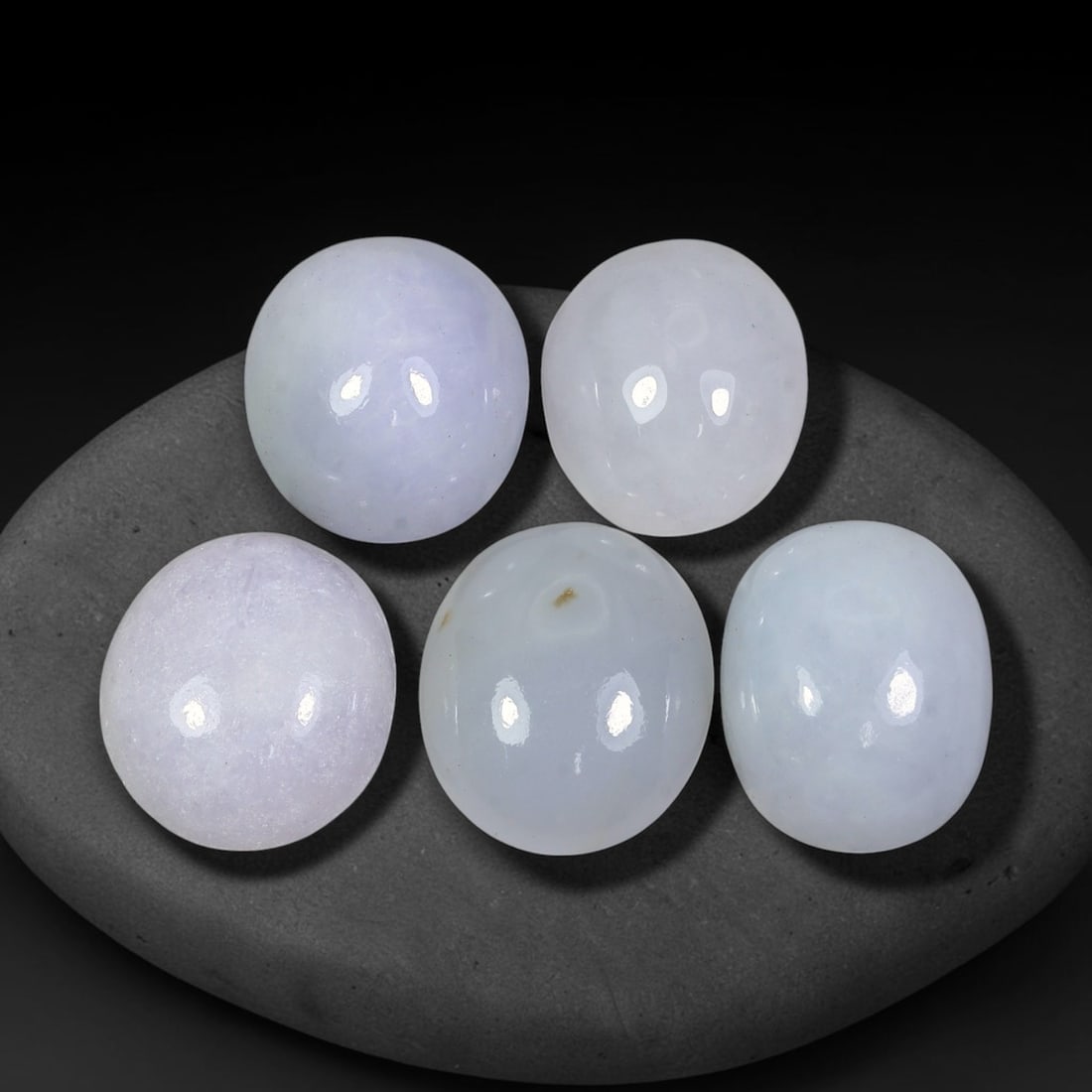 45.72ct Natural Burmese Type A Lavender Jadeite Jade Cabochon Loose Gemstone, 49FJ: This natural Burmese Type A jadeite jade cabochon lot displays soft lavender tone with well polished surfaces. Dimensions measure 14x11x7mm, sourced from Myanmar, these polished cabochons present grea