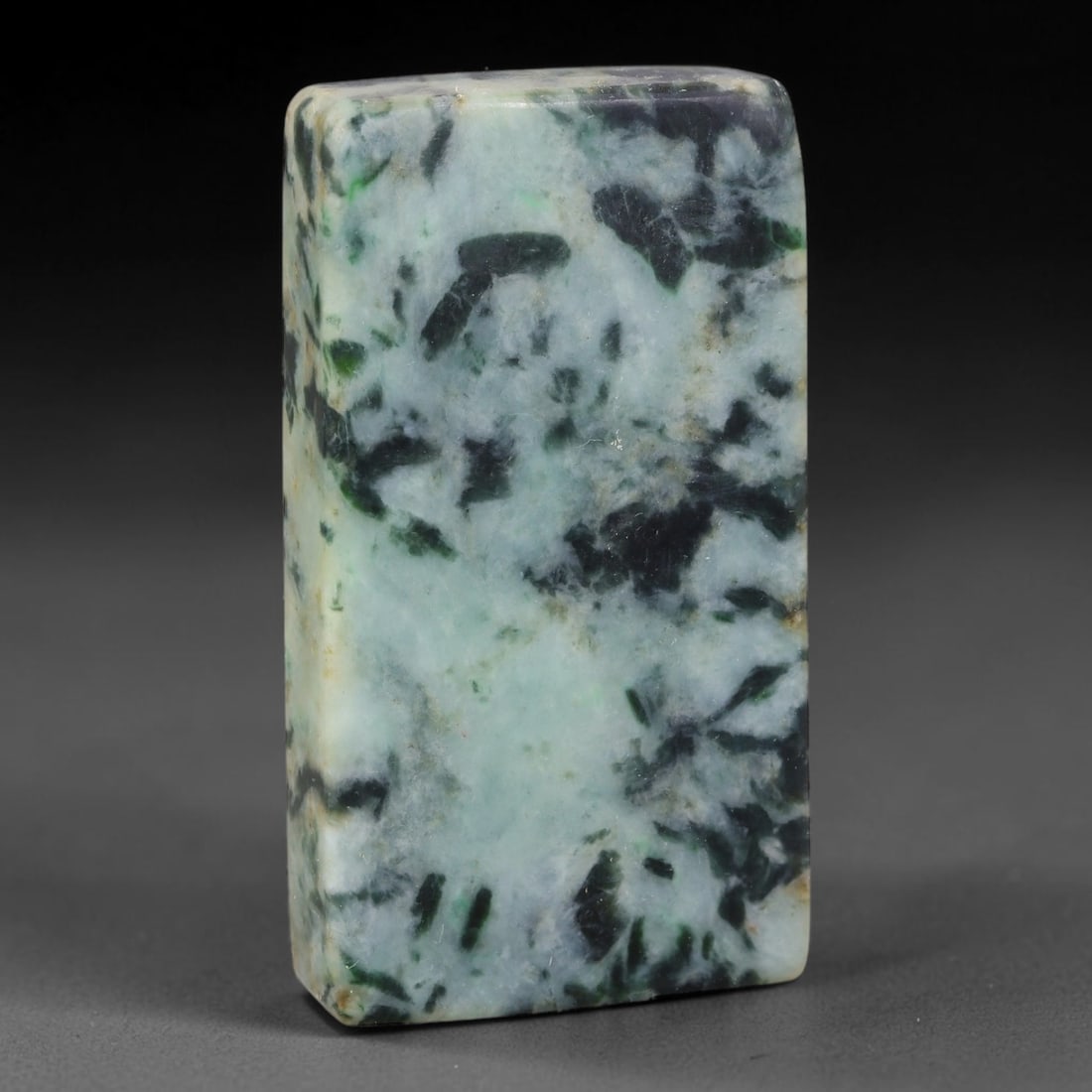 310ct Natural Type A Burmese Jadeite Jade Sliced Rough, 11FB: This specimen is a sliced rough block of natural Type A Burmese jadeite jade. The interior displays natural colour zoning with visible mineral veining and crystalline patterns typical of unprocessed j