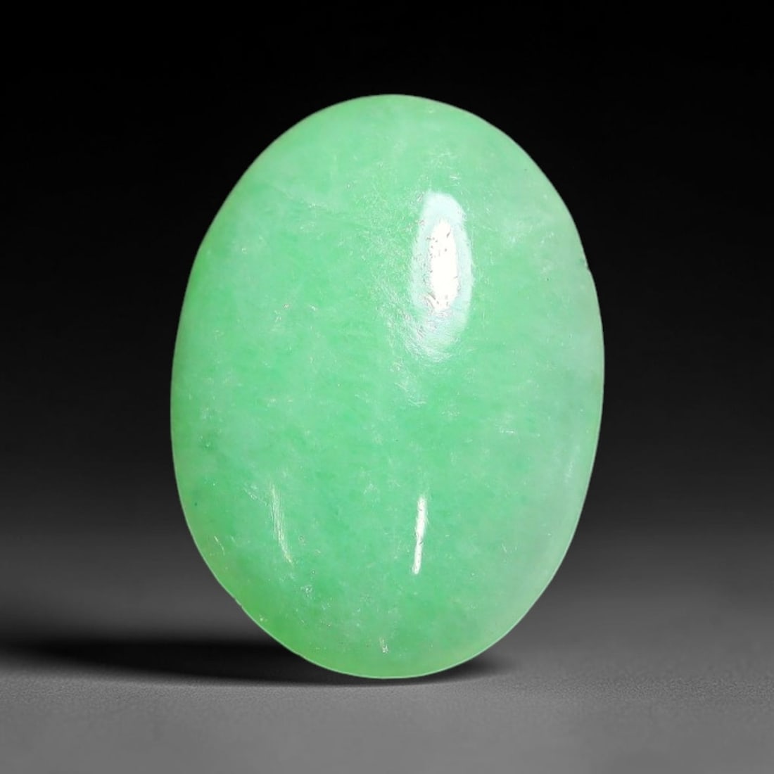 2.46ct Natural Burmese Type A Apple Green Jadeite Jade Cabochon Loose Gemstone, 64BT: This single loose natural Burmese Type A jadeite jade cabochon with exact dimensions of 11.2x8.3x3.2mm. It is completely untreated, free of artificial dye, bleaching, or resin filling, preserving the 
